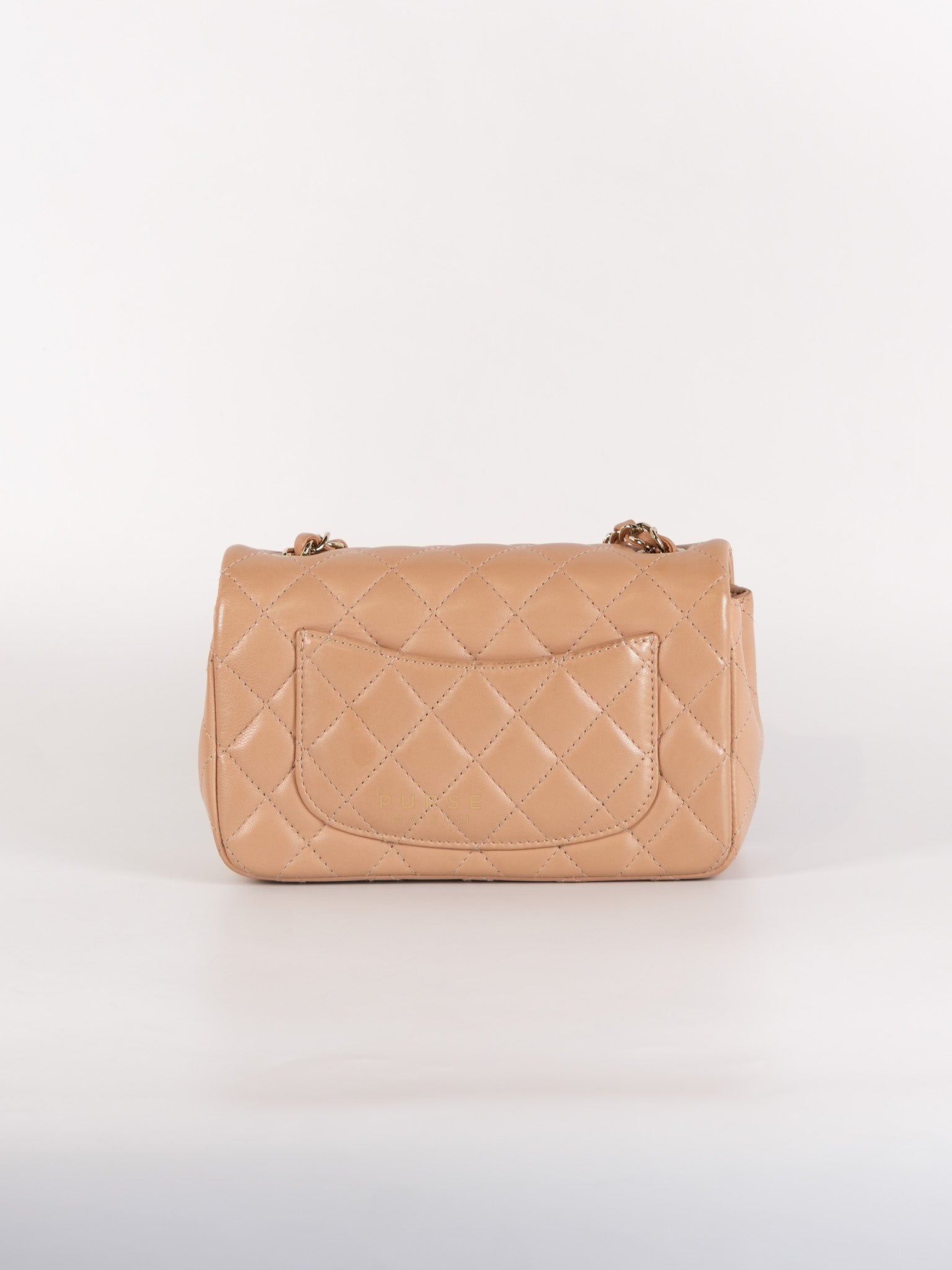 Mini Rectangular Flap Bag in Beige Lambskin Leather & Light Gold Hardware Microchip | Purse Maison Luxury Bags Shop