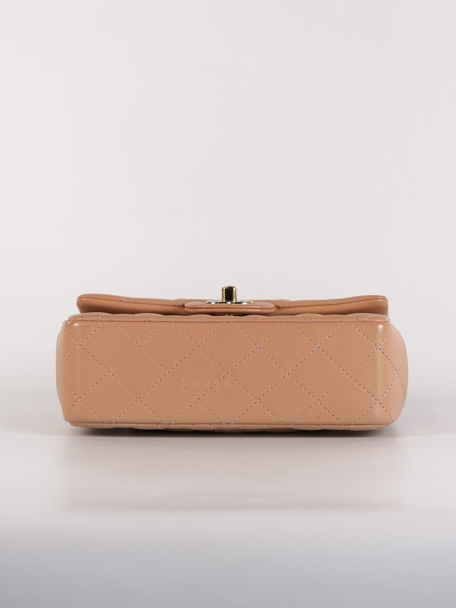 Mini Rectangular Flap Bag in Beige Lambskin Leather & Light Gold Hardware Microchip | Purse Maison Luxury Bags Shop