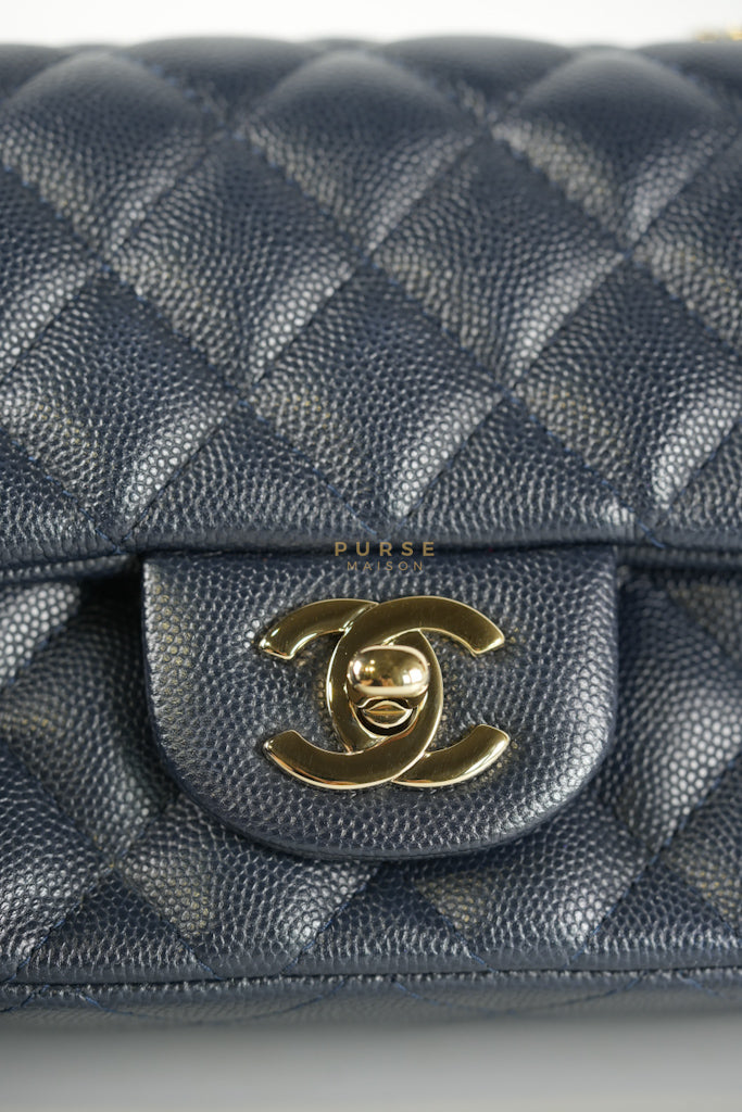 Mini Rectangular in Navy Blue Caviar Leather & Light Gold Hardware Series 26 | Purse Maison Luxury Bags Shop
