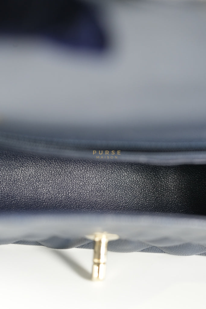 Mini Rectangular in Navy Blue Caviar Leather & Light Gold Hardware Series 26 | Purse Maison Luxury Bags Shop