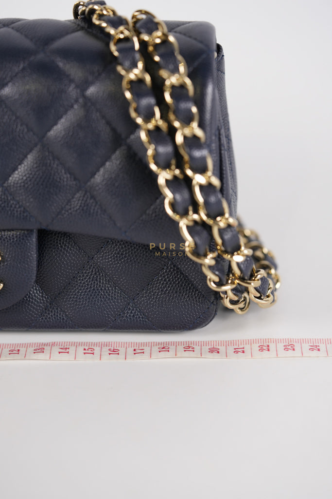 Mini Rectangular in Navy Blue Caviar Leather & Light Gold Hardware Series 26 | Purse Maison Luxury Bags Shop