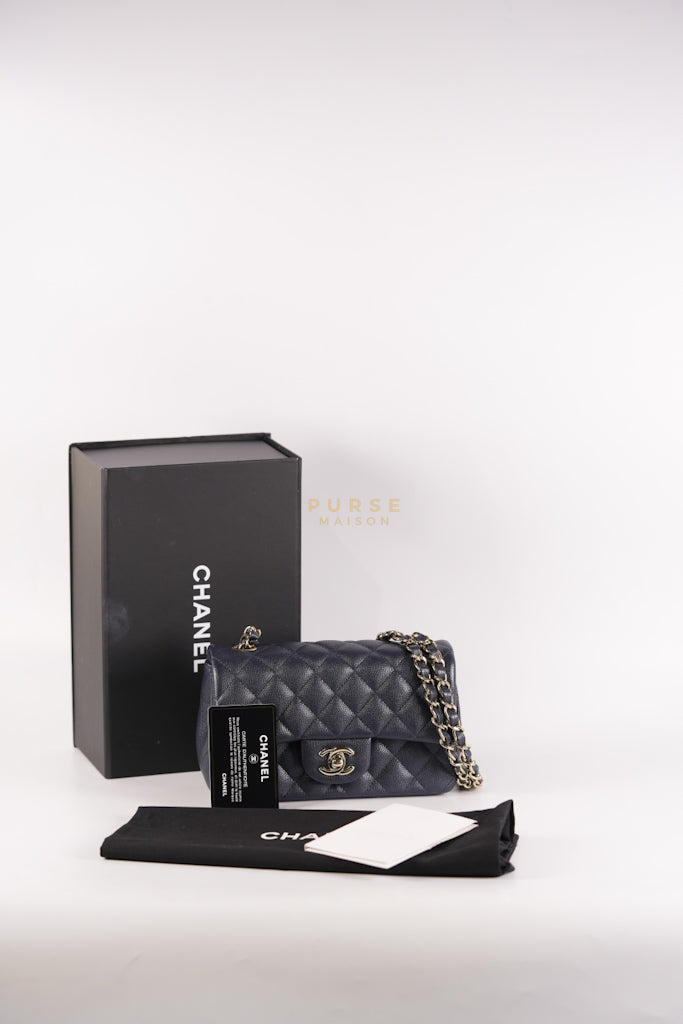 Mini Rectangular in Navy Blue Caviar Leather & Light Gold Hardware Series 26 | Purse Maison Luxury Bags Shop