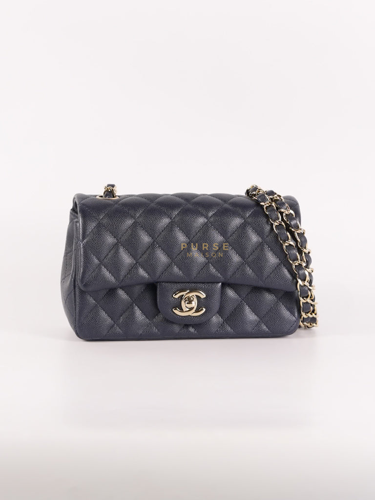 Mini Rectangular in Navy Blue Caviar Leather & Light Gold Hardware Series 26 | Purse Maison Luxury Bags Shop