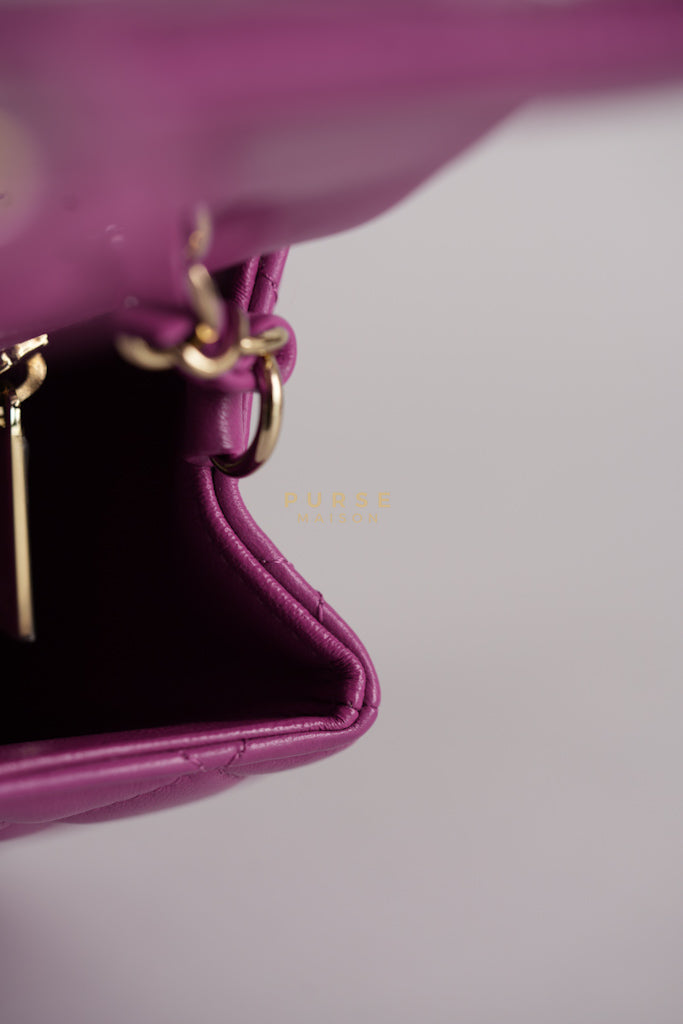 Mini Rectangular Shoulder Bag in Violet Lambskin Leather & Gold Hardware Series 30 | Purse Maison Luxury Bags Shop