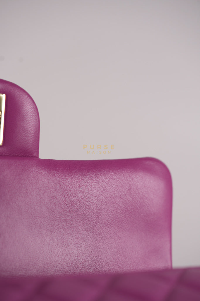 Mini Rectangular Shoulder Bag in Violet Lambskin Leather & Gold Hardware Series 30 | Purse Maison Luxury Bags Shop