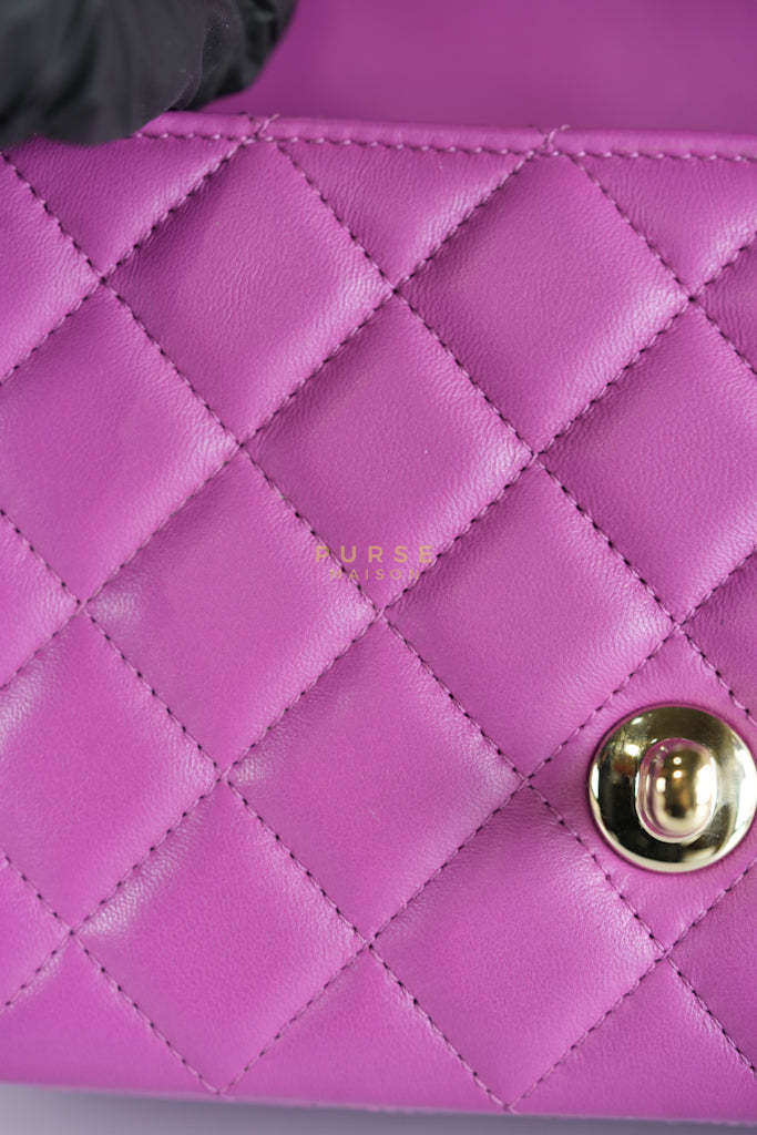 Mini Rectangular Shoulder Bag in Violet Lambskin Leather & Gold Hardware Series 30 | Purse Maison Luxury Bags Shop