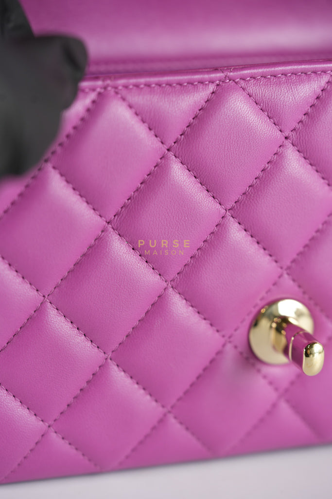 Mini Rectangular Shoulder Bag in Violet Lambskin Leather & Gold Hardware Series 30 | Purse Maison Luxury Bags Shop