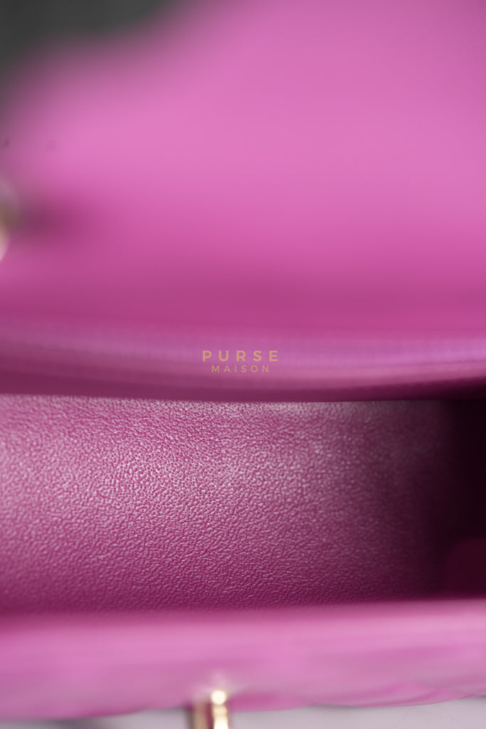 Mini Rectangular Shoulder Bag in Violet Lambskin Leather & Gold Hardware Series 30 | Purse Maison Luxury Bags Shop