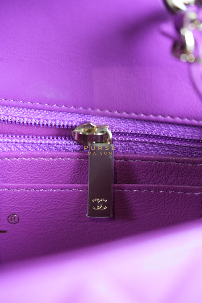 Mini Rectangular Shoulder Bag in Violet Lambskin Leather & Gold Hardware Series 30 | Purse Maison Luxury Bags Shop
