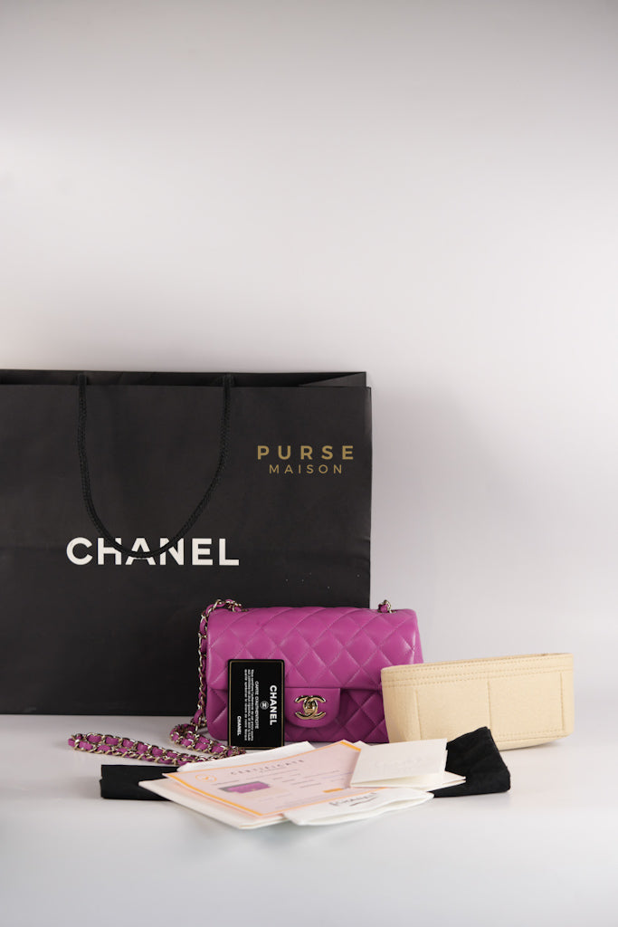 Mini Rectangular Shoulder Bag in Violet Lambskin Leather & Gold Hardware Series 30 | Purse Maison Luxury Bags Shop