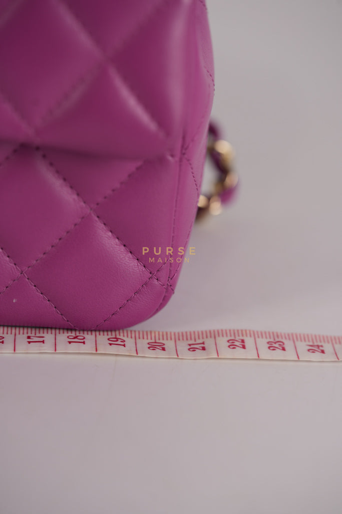 Mini Rectangular Shoulder Bag in Violet Lambskin Leather & Gold Hardware Series 30 | Purse Maison Luxury Bags Shop