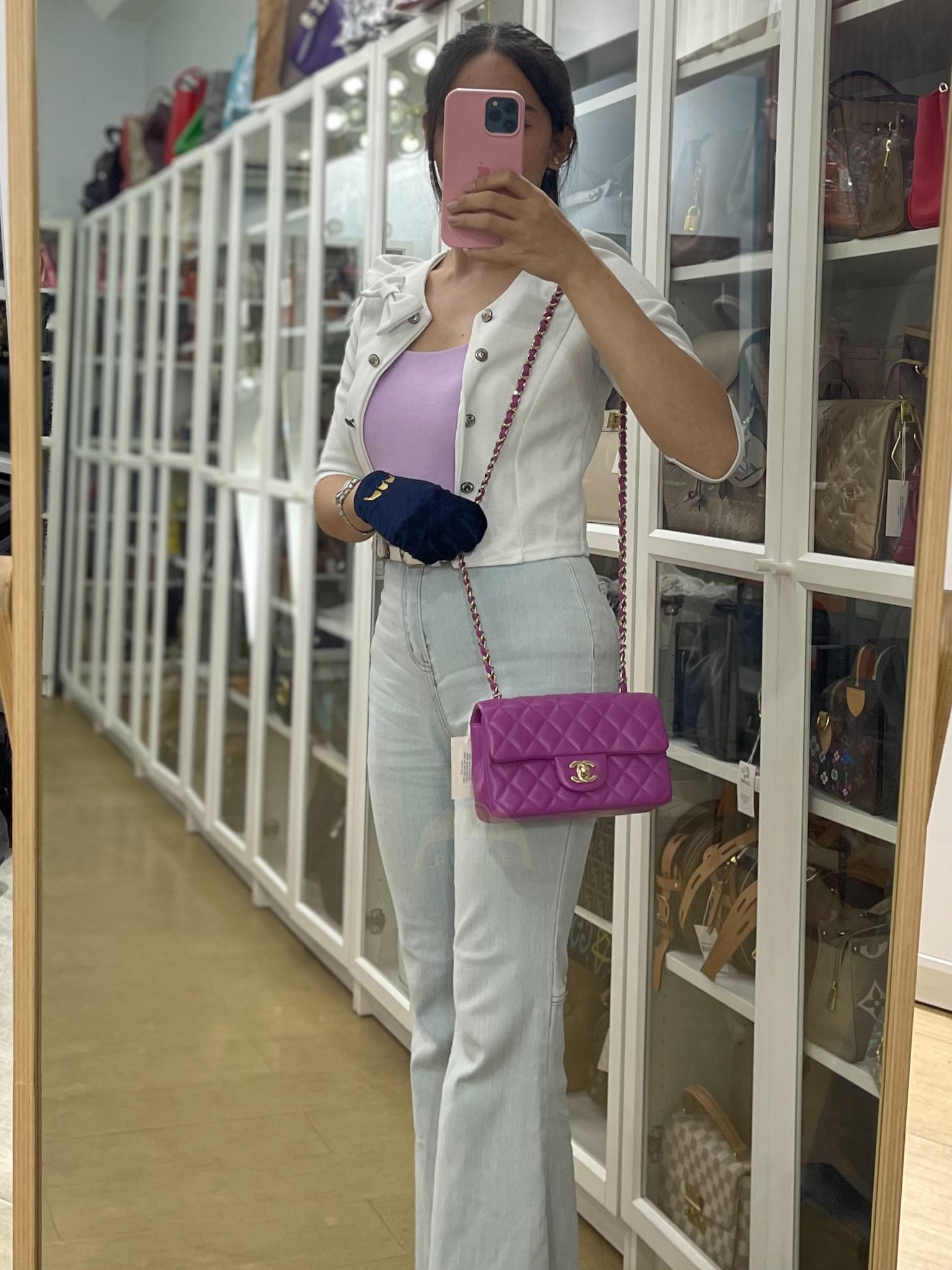 Mini Rectangular Shoulder Bag in Orchid Purple Lambskin Leather & Gold Hardware (Series 30) | Purse Maison Luxury Bags Shop