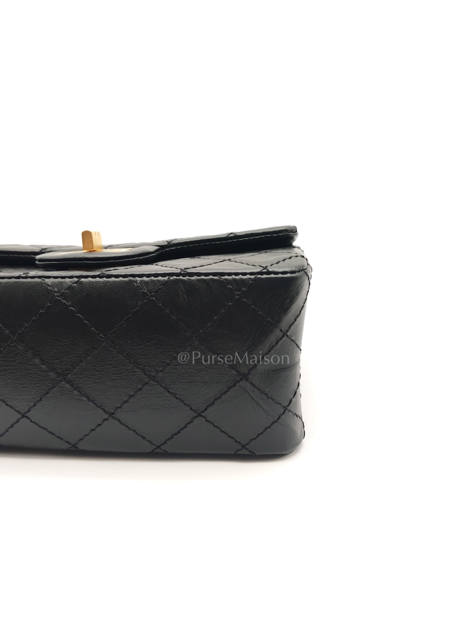 Mini Reissue 2.55 in Black Quilted Distressed Lambskin Leather and Aged Gold Hardware (Microchip) | Purse Maison Luxury Bags Shop