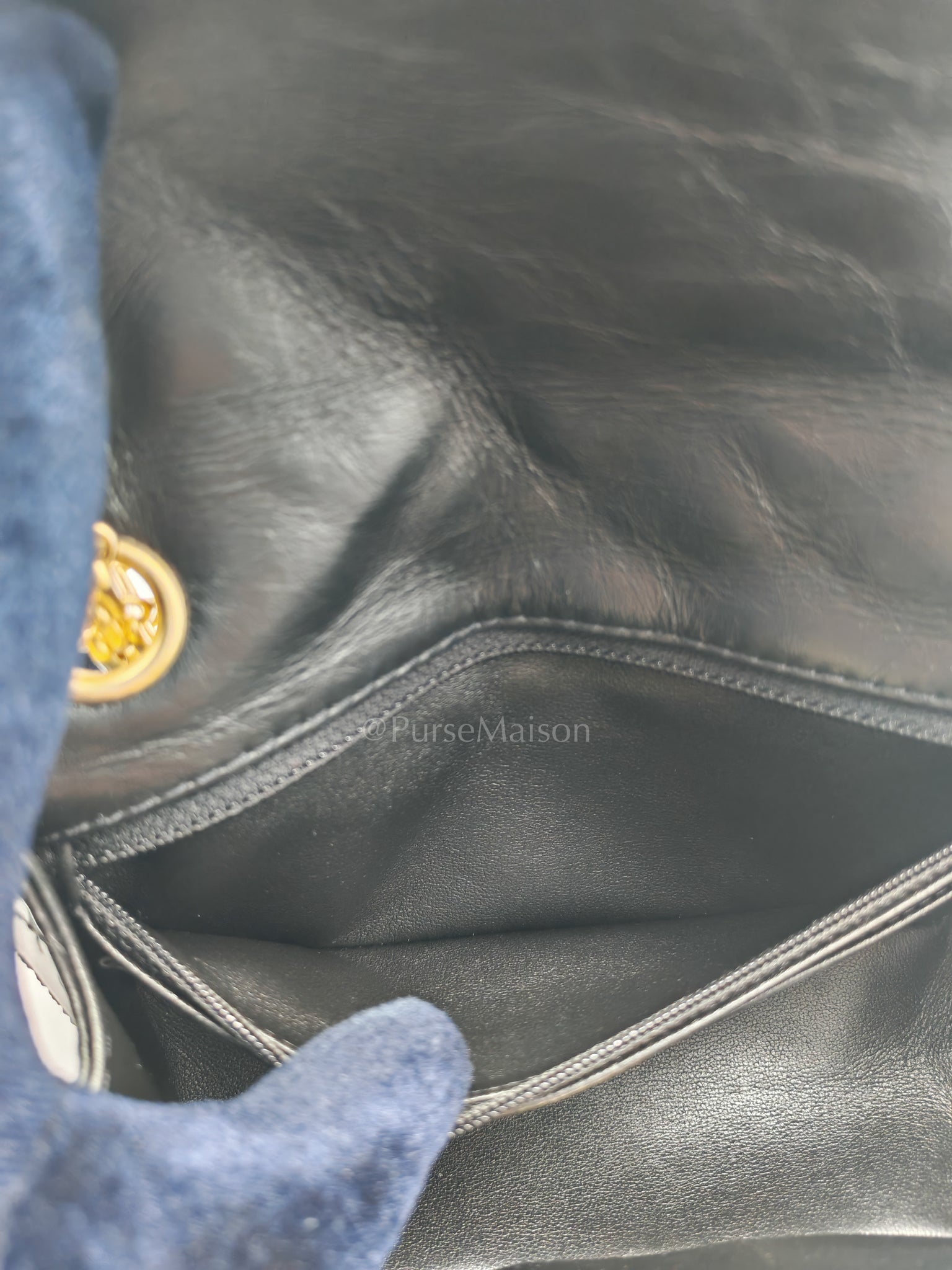 Mini Reissue 2.55 in Black Quilted Distressed Lambskin Leather and Aged Gold Hardware (Microchip) | Purse Maison Luxury Bags Shop