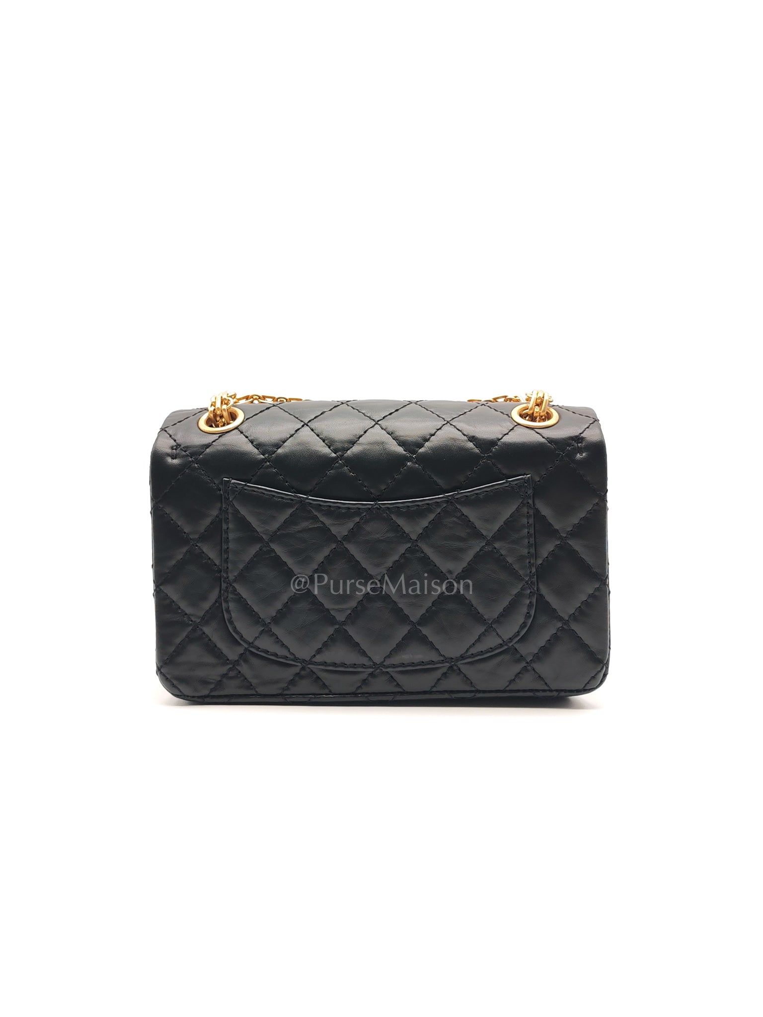 Mini Reissue 2.55 in Black Quilted Distressed Lambskin Leather and Aged Gold Hardware (Microchip) | Purse Maison Luxury Bags Shop