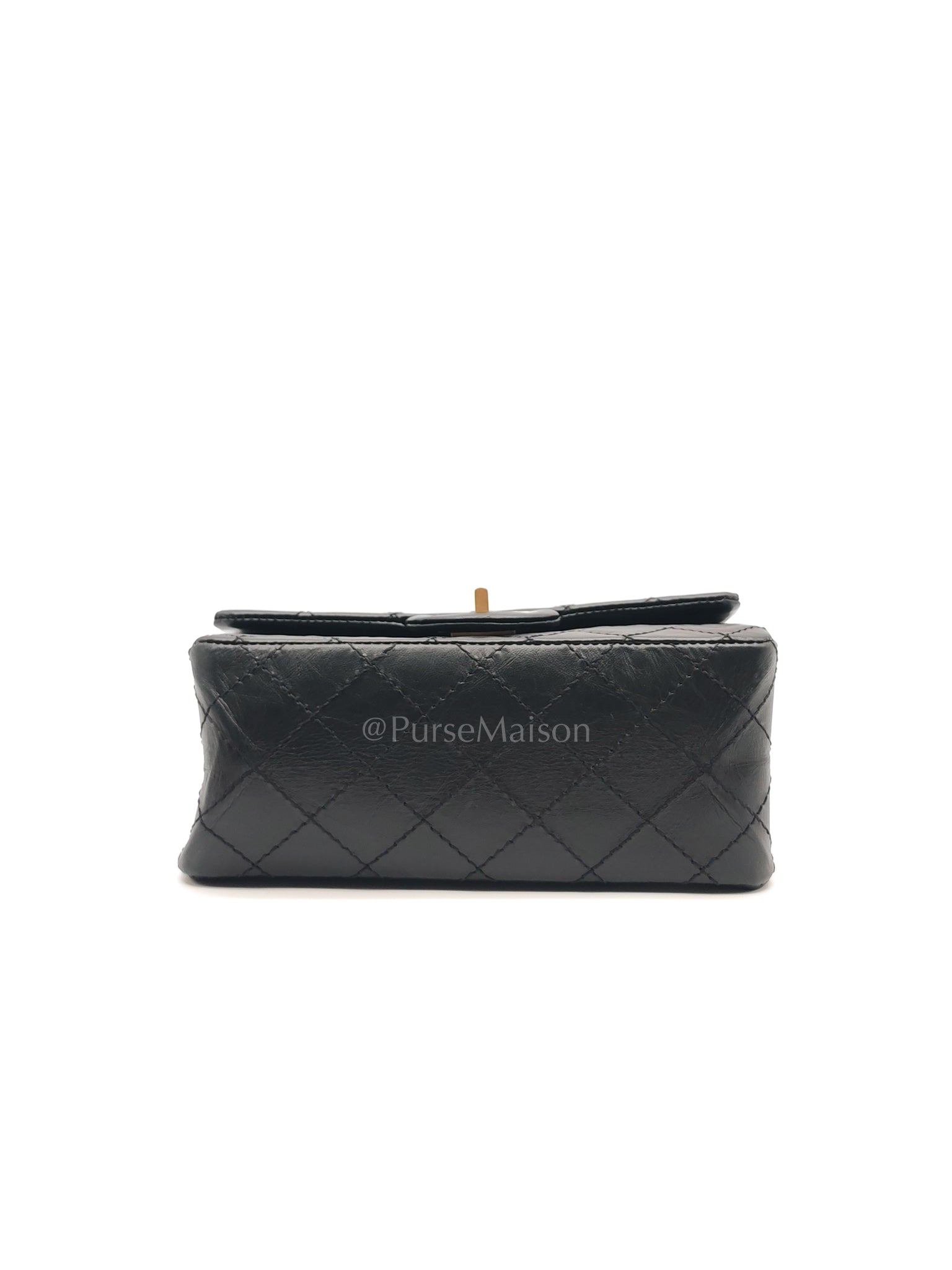 Mini Reissue 2.55 in Black Quilted Distressed Lambskin Leather and Aged Gold Hardware (Microchip) | Purse Maison Luxury Bags Shop