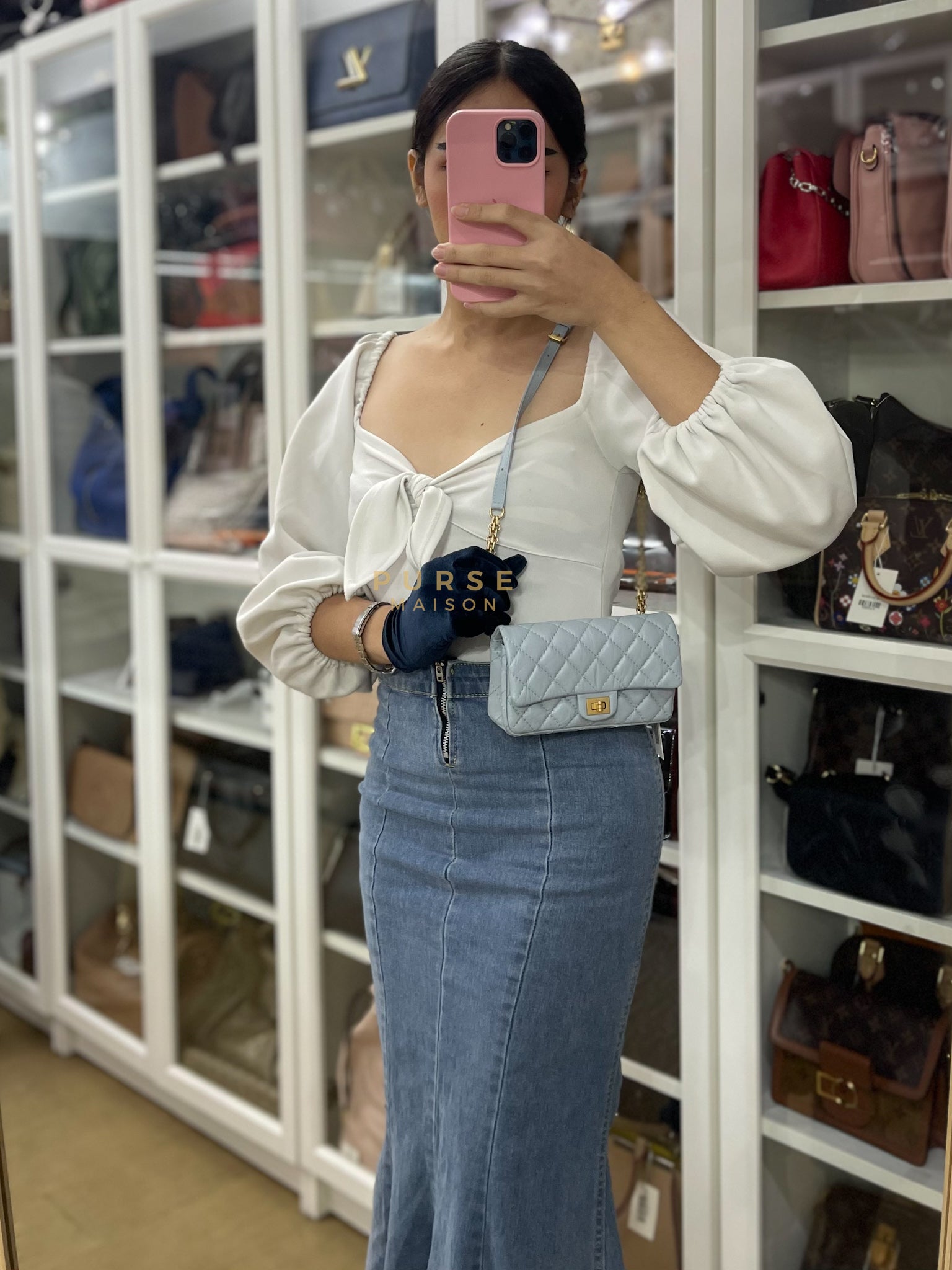 Mini Reissue Bum Bag in Distressed Calfskin Leather and Aged Gold Hardware Series 27 | Purse Maison Luxury Bags Shop