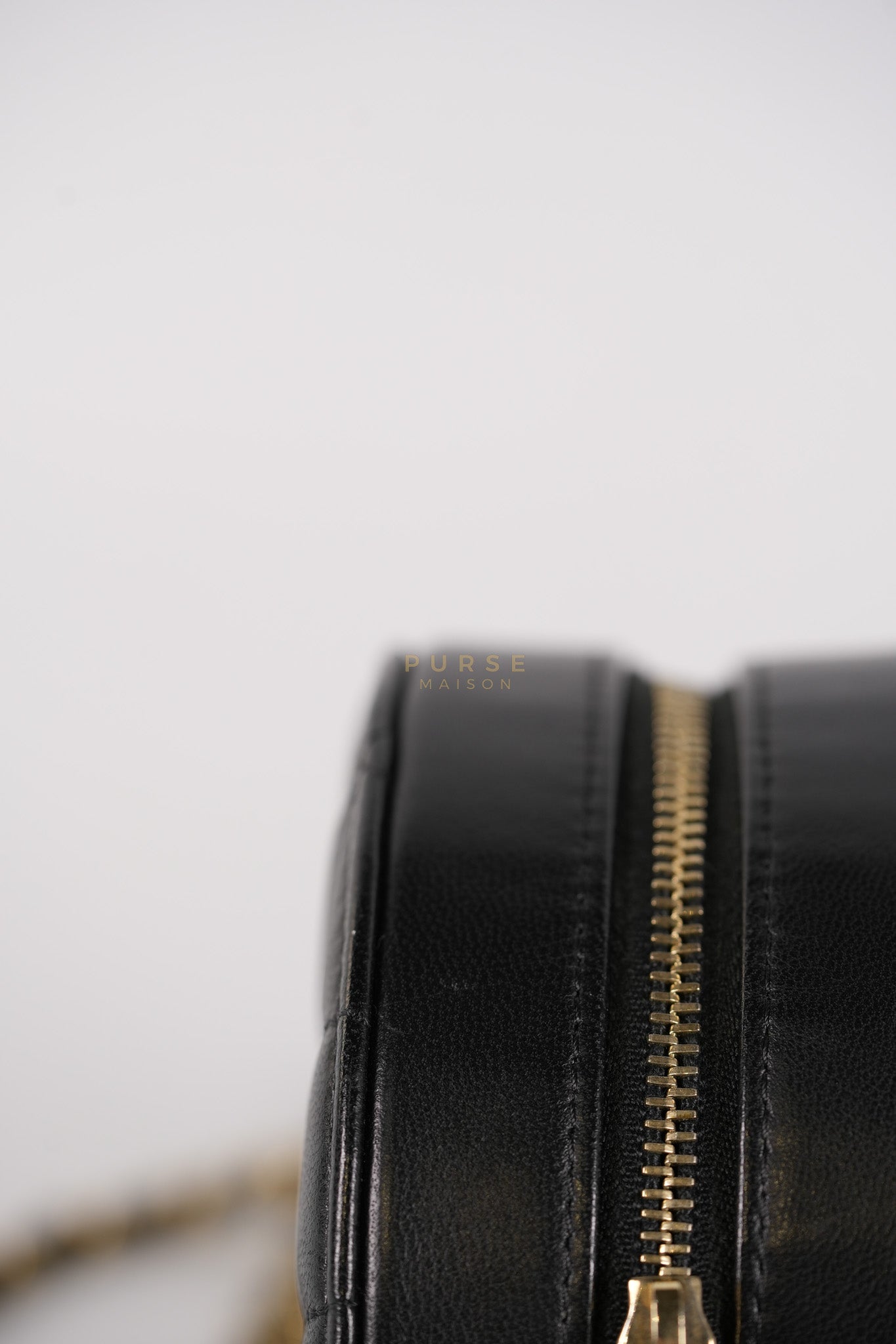 Mini Round Purse on Chain in Black Quilted Lambskin Leather and Aged Gold Hardware Series 27 | Purse Maison Luxury Bags Shop