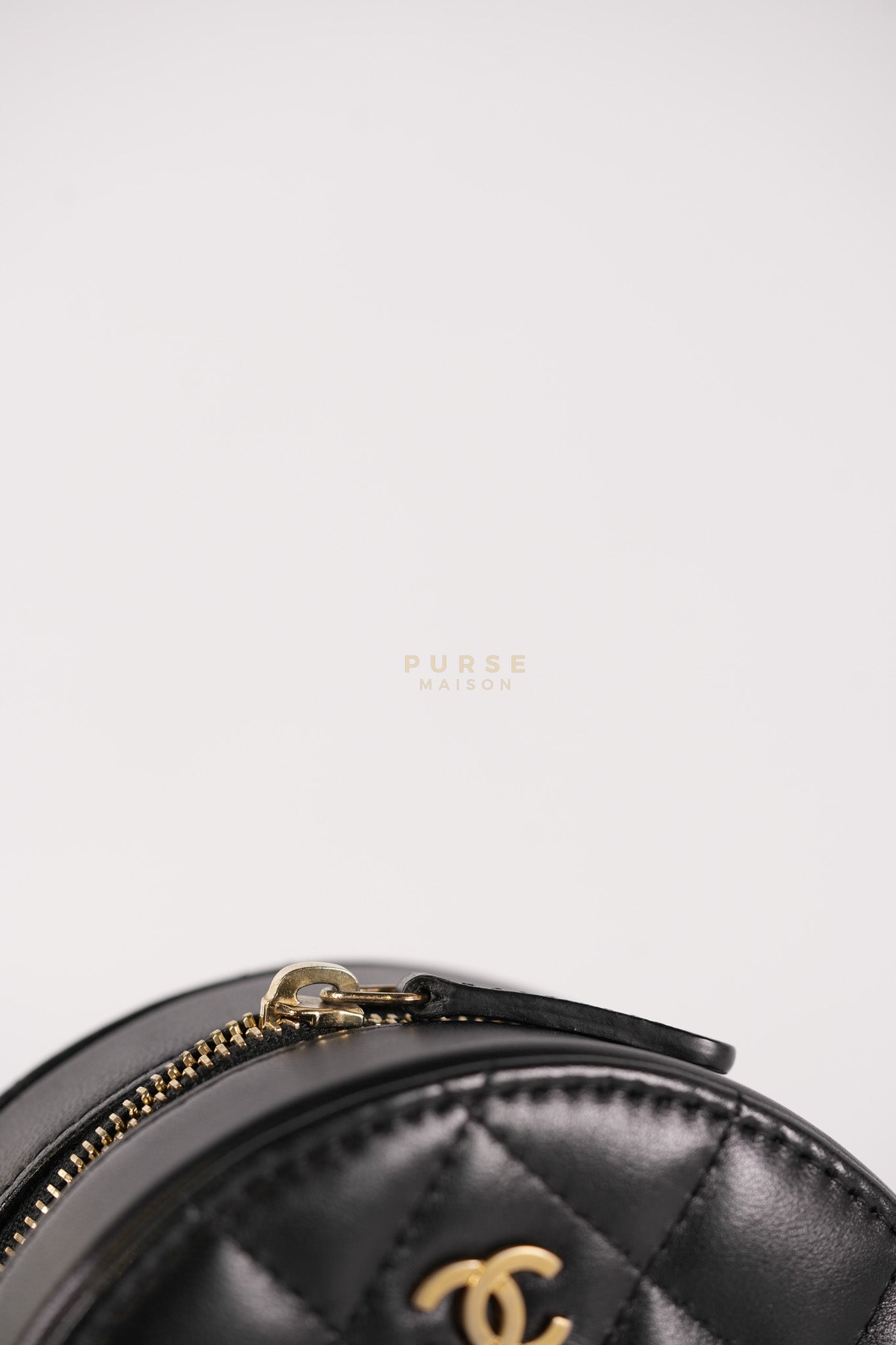 Mini Round Purse on Chain in Black Quilted Lambskin Leather and Aged Gold Hardware Series 27 | Purse Maison Luxury Bags Shop
