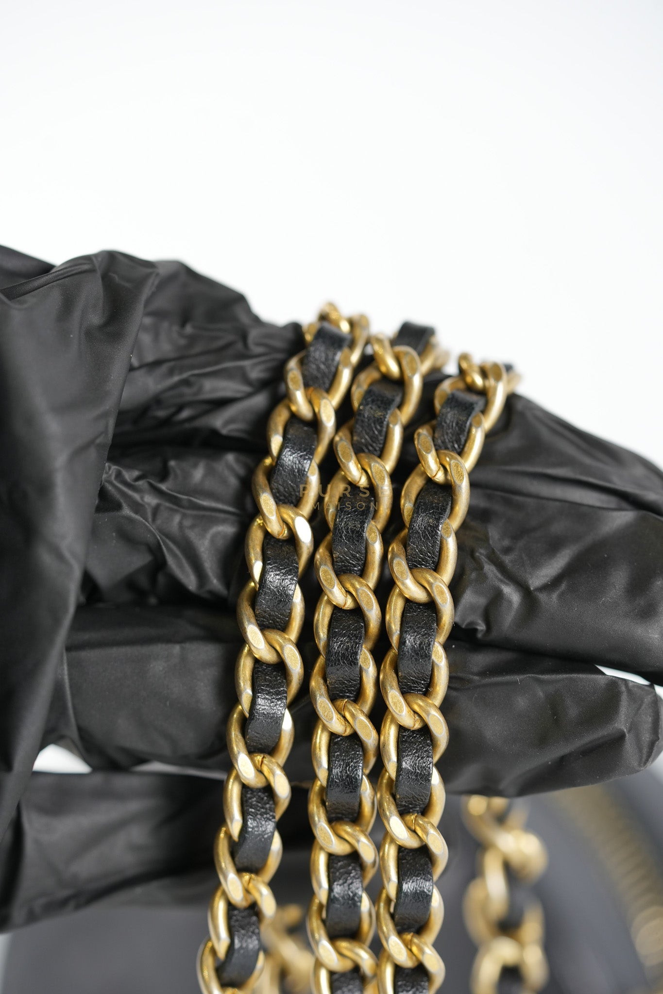 Mini Round Purse on Chain in Black Quilted Lambskin Leather and Aged Gold Hardware Series 27 | Purse Maison Luxury Bags Shop