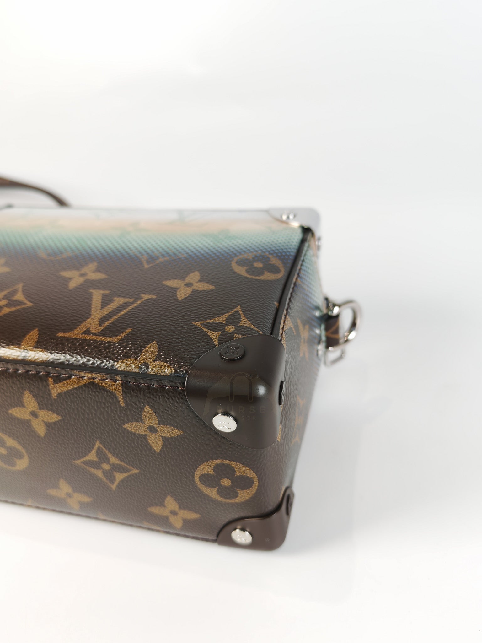 Mini Soft Trunk in Metallic Nebula Monogram & Silver Hardware Microchip | Purse Maison Luxury Bags Shop