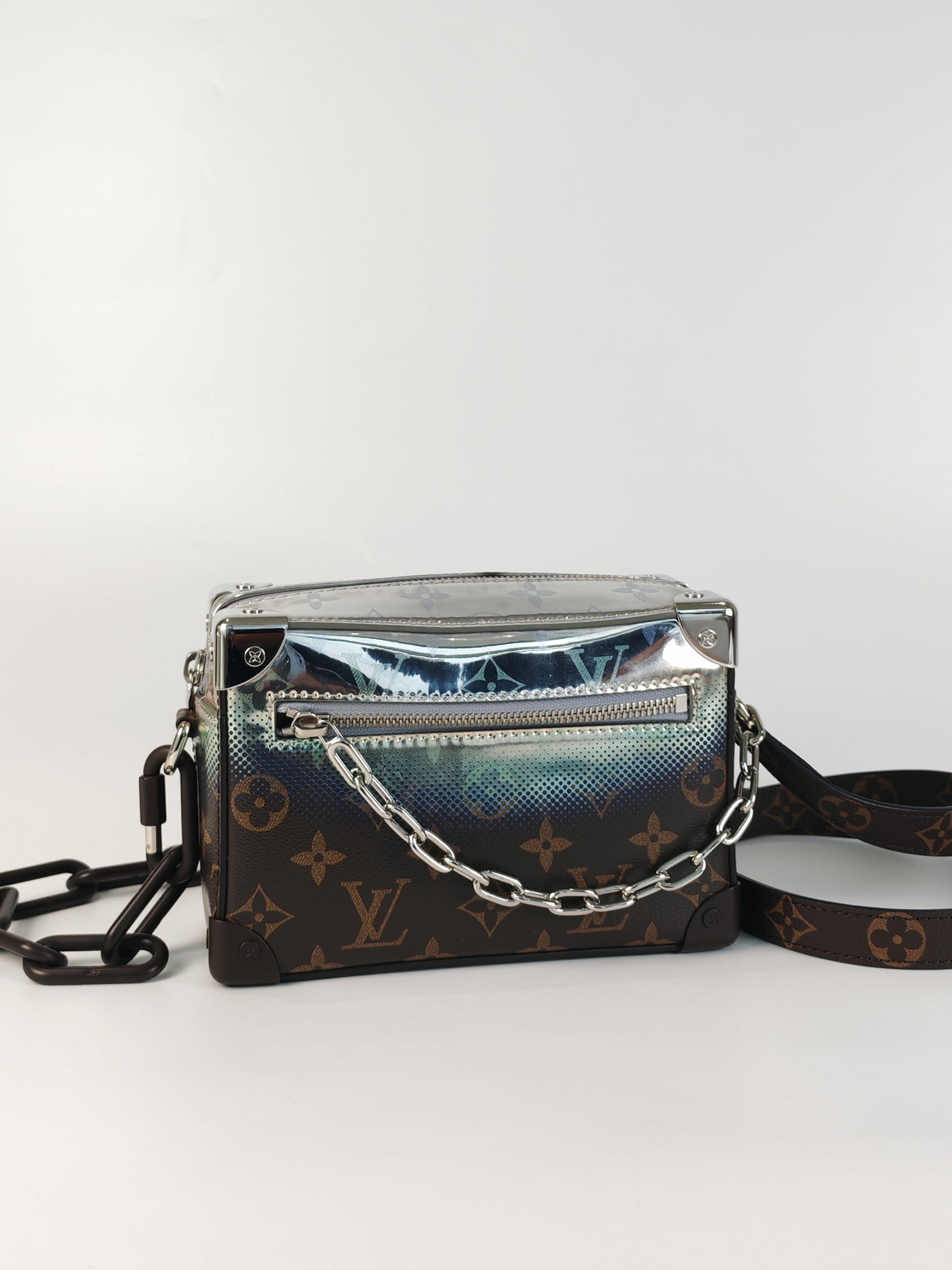Mini Soft Trunk in Metallic Nebula Monogram & Silver Hardware Microchip | Purse Maison Luxury Bags Shop