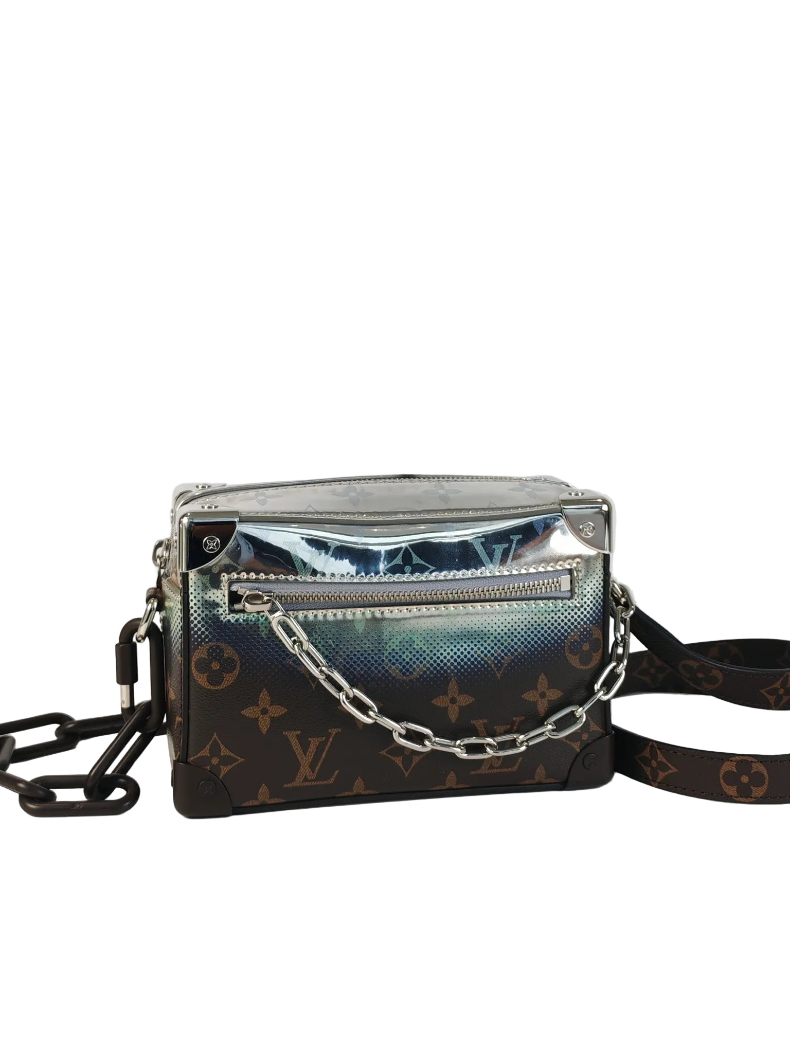 Mini Soft Trunk in Metallic Nebula Monogram & Silver Hardware Microchip | Purse Maison Luxury Bags Shop