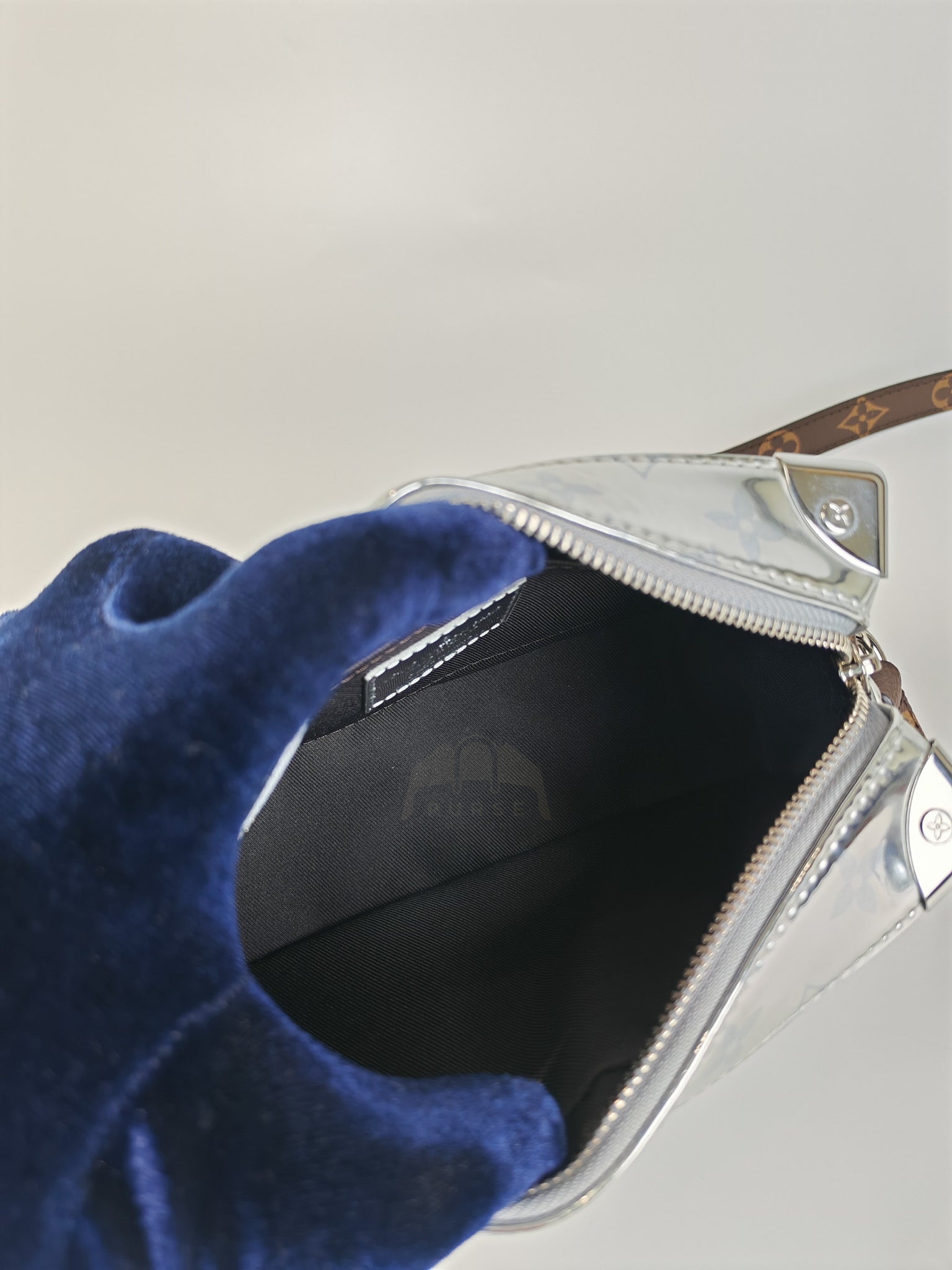 Mini Soft Trunk in Metallic Nebula Monogram & Silver Hardware Microchip | Purse Maison Luxury Bags Shop