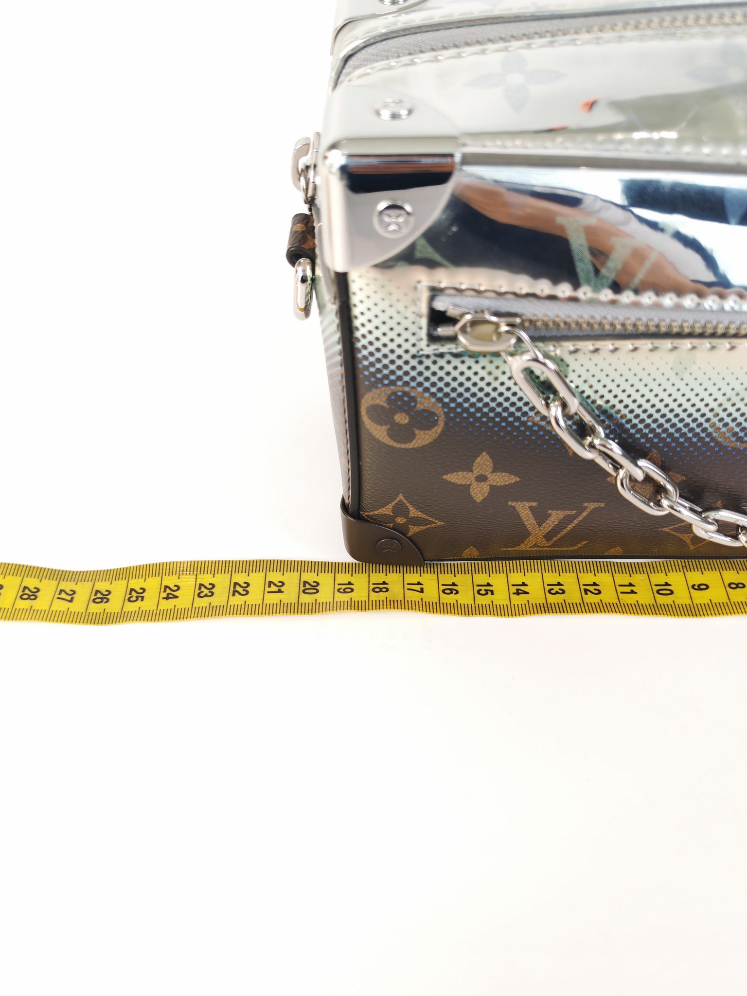 Mini Soft Trunk in Metallic Nebula Monogram & Silver Hardware Microchip | Purse Maison Luxury Bags Shop