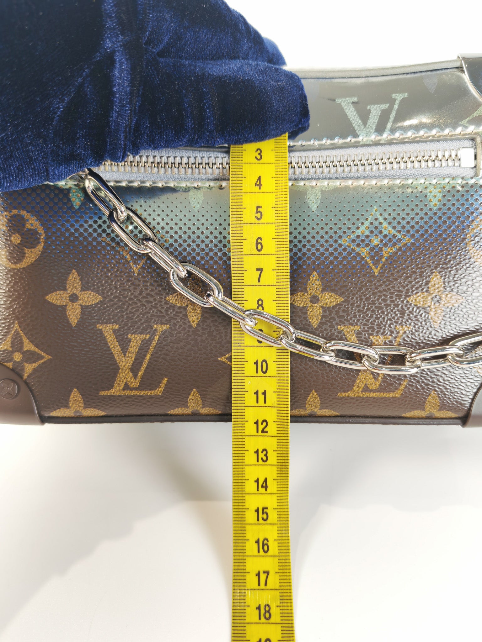 Mini Soft Trunk in Metallic Nebula Monogram & Silver Hardware Microchip | Purse Maison Luxury Bags Shop