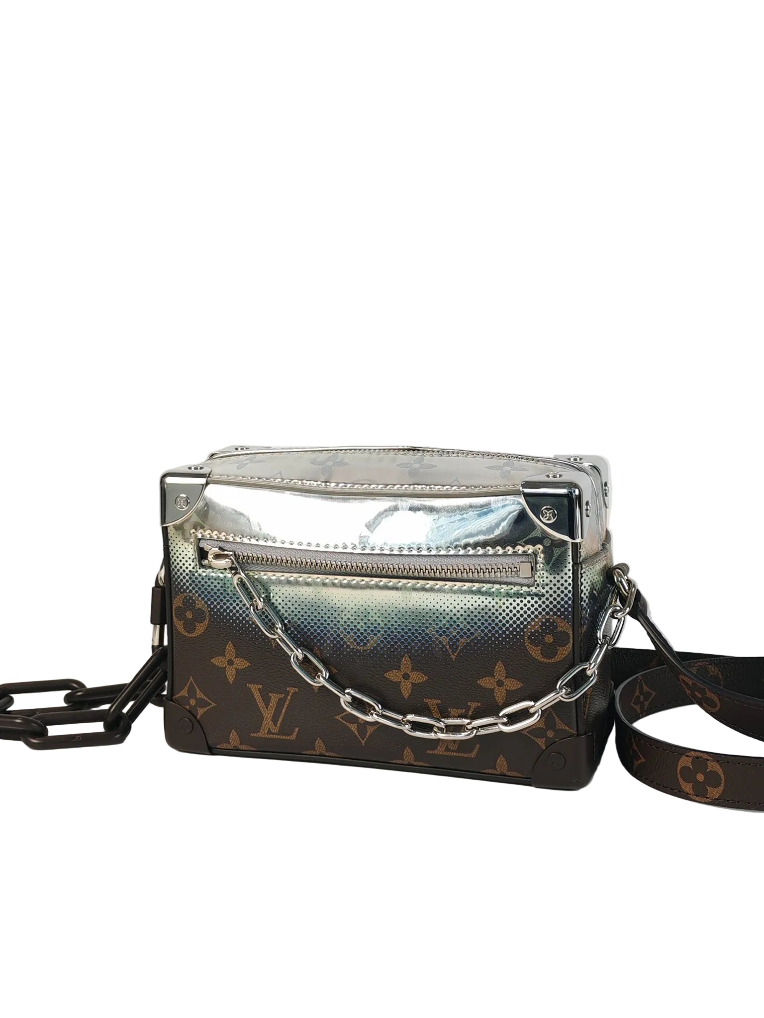 Mini Soft Trunk in Metallic Nebula Monogram & Silver Hardware Microchip | Purse Maison Luxury Bags Shop