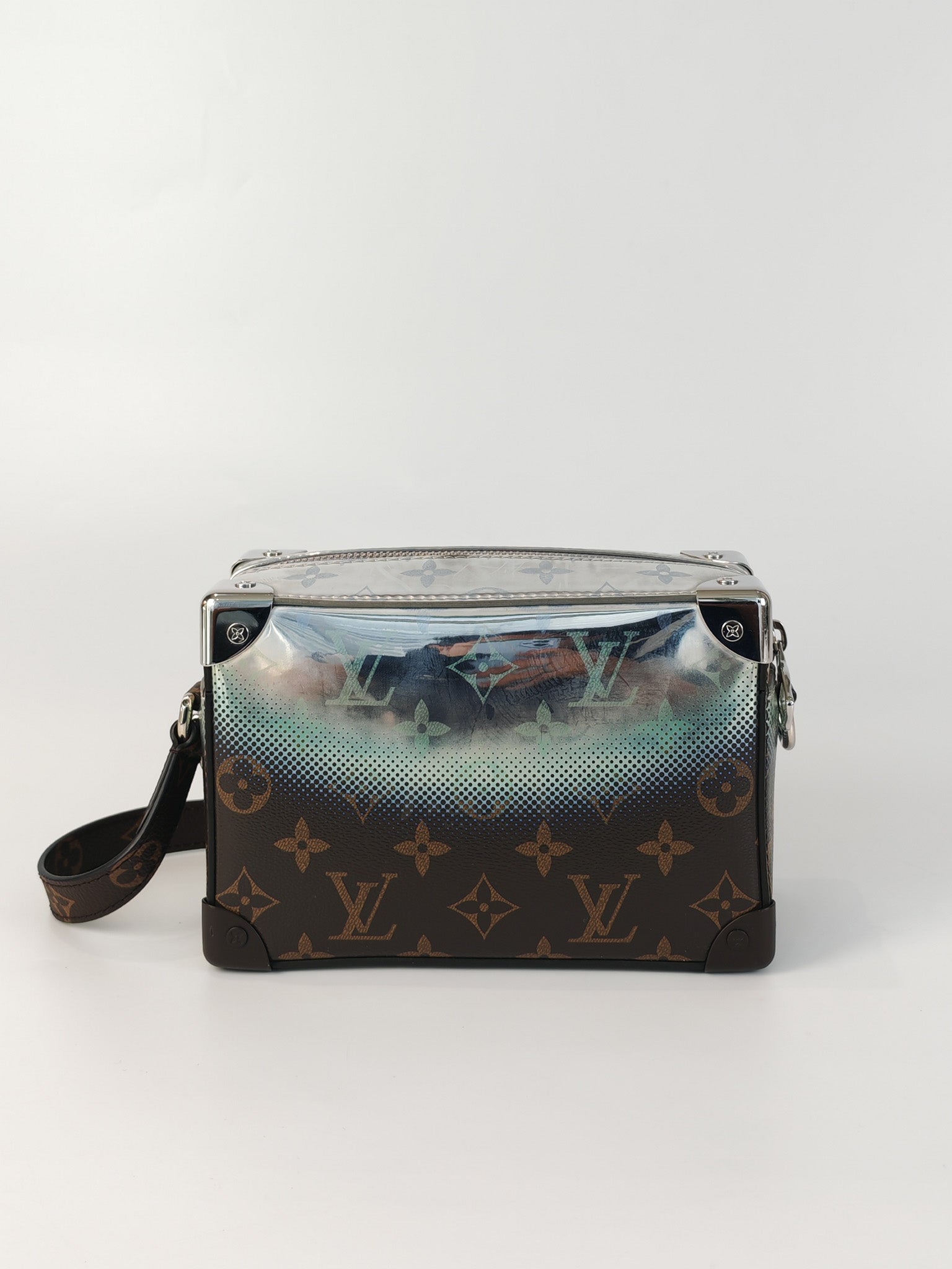 Mini Soft Trunk in Metallic Nebula Monogram & Silver Hardware Microchip | Purse Maison Luxury Bags Shop
