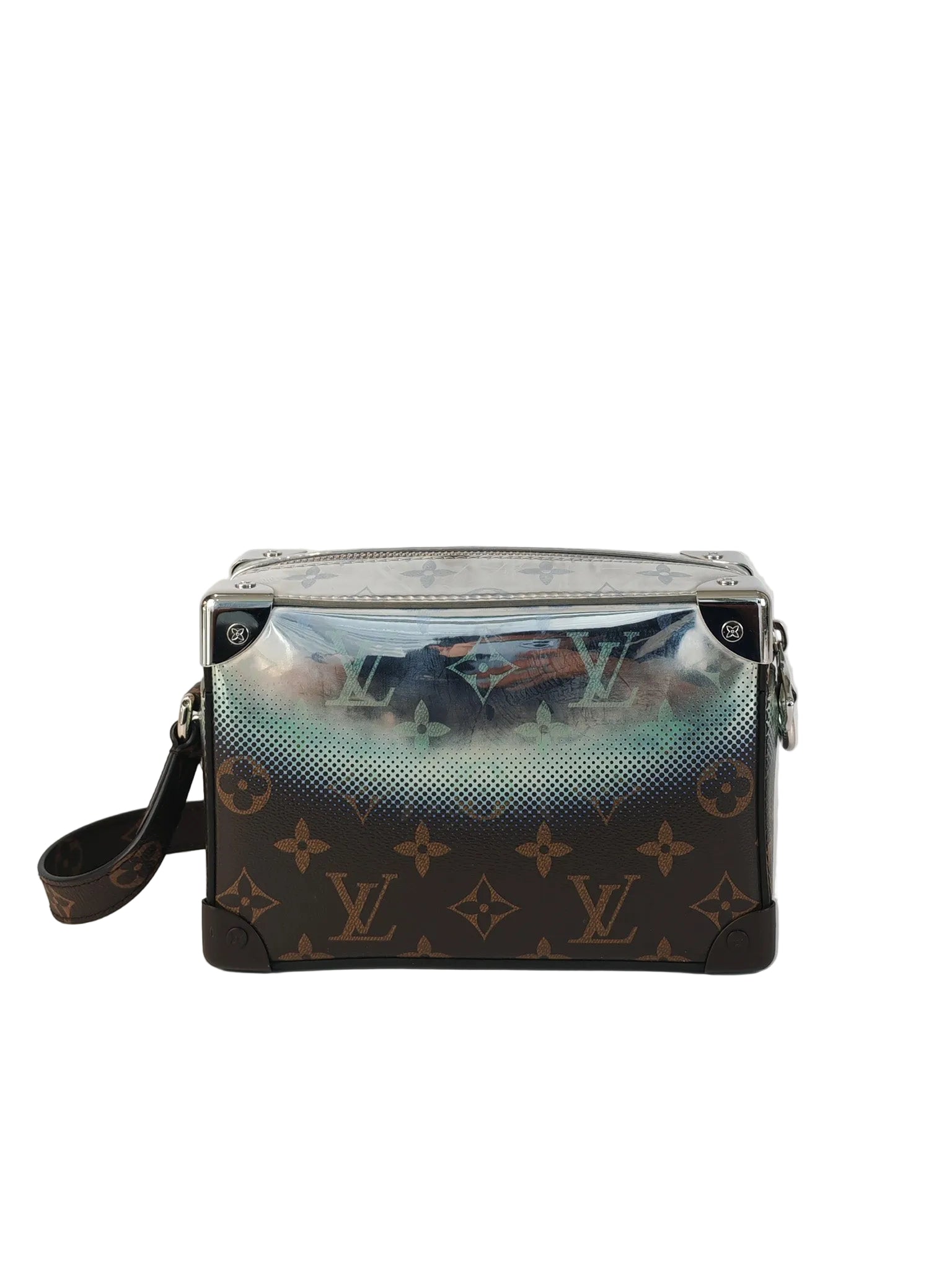Mini Soft Trunk in Metallic Nebula Monogram & Silver Hardware Microchip | Purse Maison Luxury Bags Shop