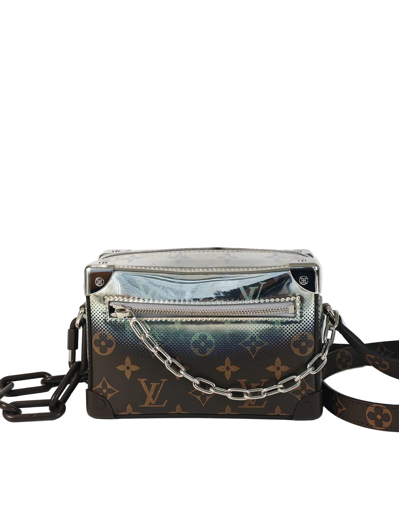 Mini Soft Trunk in Metallic Nebula Monogram & Silver Hardware Microchip | Purse Maison Luxury Bags Shop