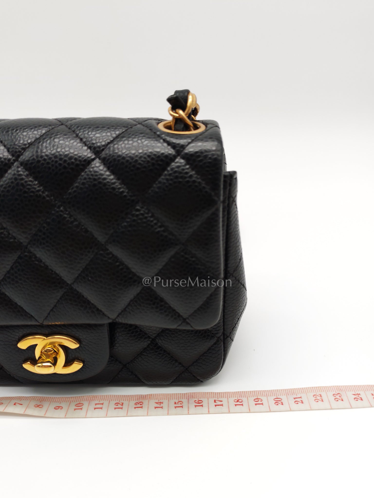 Mini Square Black in Quilted Caviar Leather and Aged Gold Hardware Series 21 | Purse Maison Luxury Bags Shop