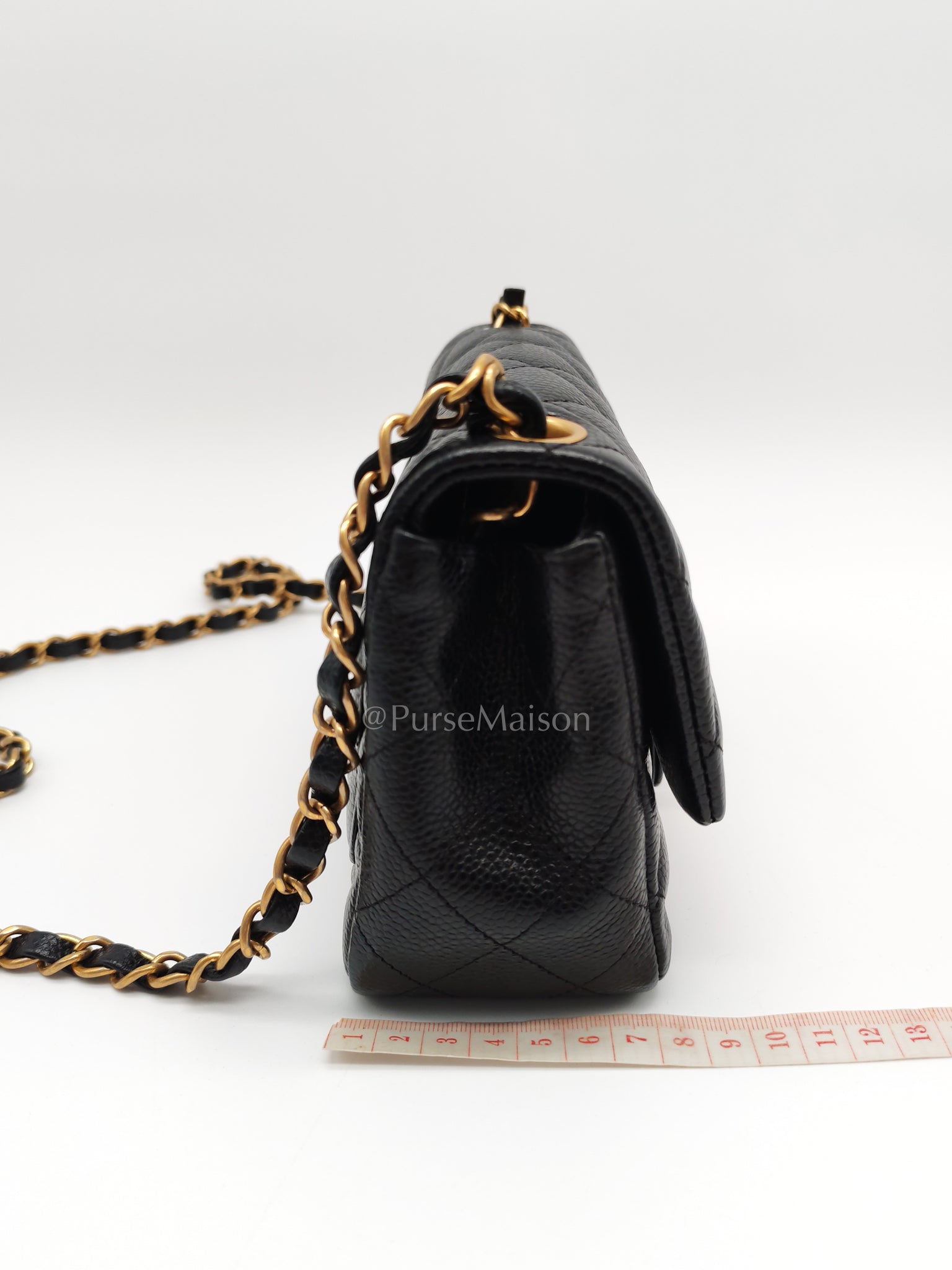 Mini Square Black in Quilted Caviar Leather and Aged Gold Hardware Series 21 | Purse Maison Luxury Bags Shop