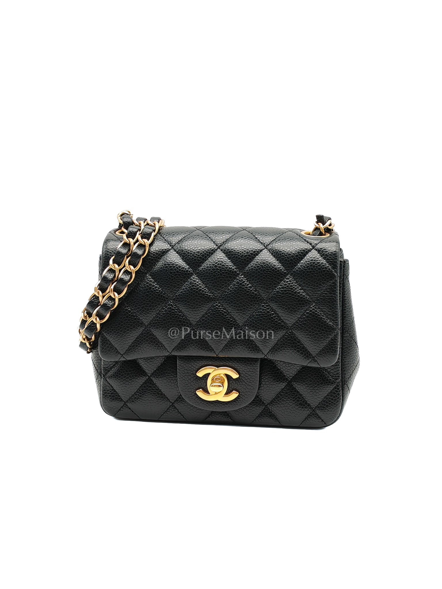 Mini Square Black in Quilted Caviar Leather and Aged Gold Hardware Series 21 | Purse Maison Luxury Bags Shop