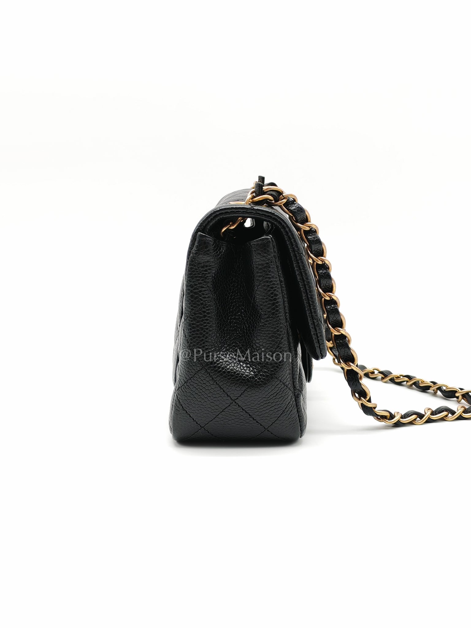 Mini Square Black in Quilted Caviar Leather and Aged Gold Hardware Series 21 | Purse Maison Luxury Bags Shop