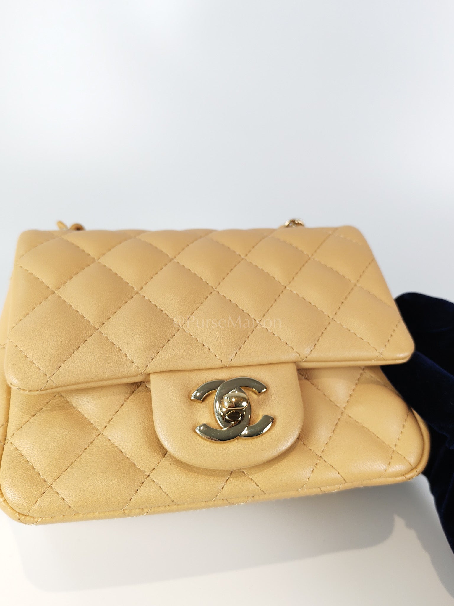 Mini Square in Beige Lambskin Leather and Light Gold Hardware(Microchip) | Purse Maison Luxury Bags Shop