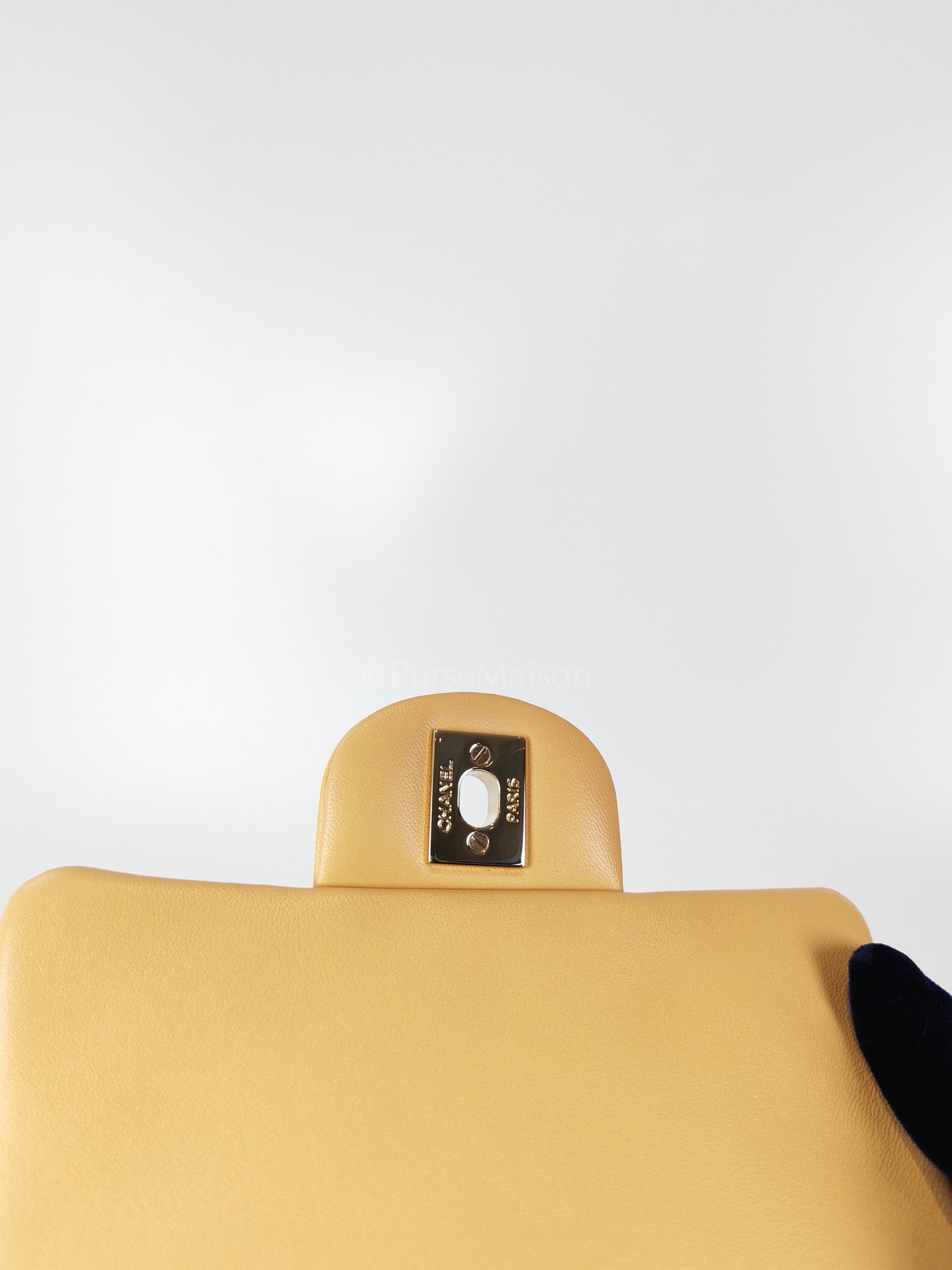 Mini Square in Beige Lambskin Leather and Light Gold Hardware(Microchip) | Purse Maison Luxury Bags Shop