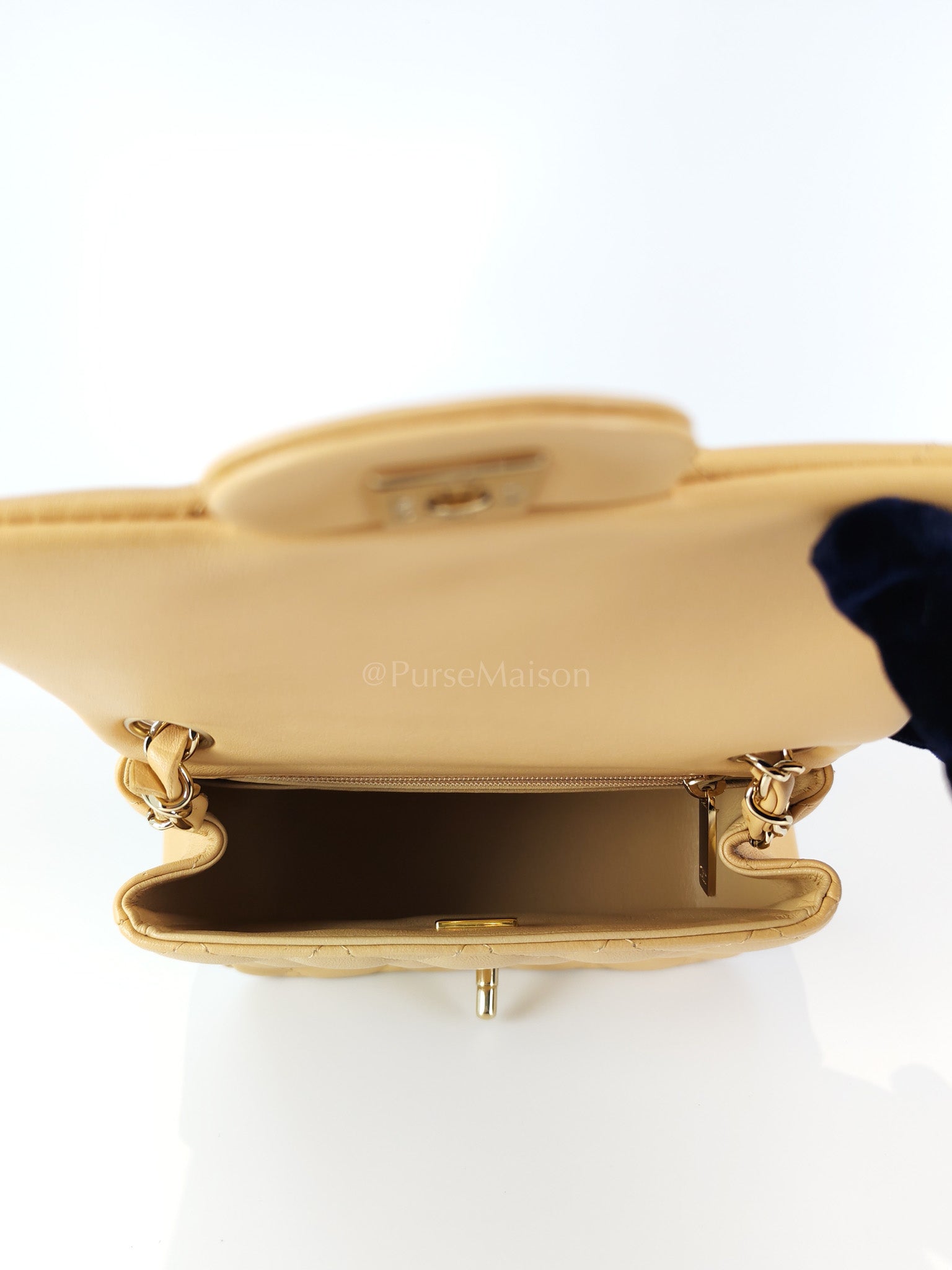 Mini Square in Beige Lambskin Leather and Light Gold Hardware(Microchip) | Purse Maison Luxury Bags Shop