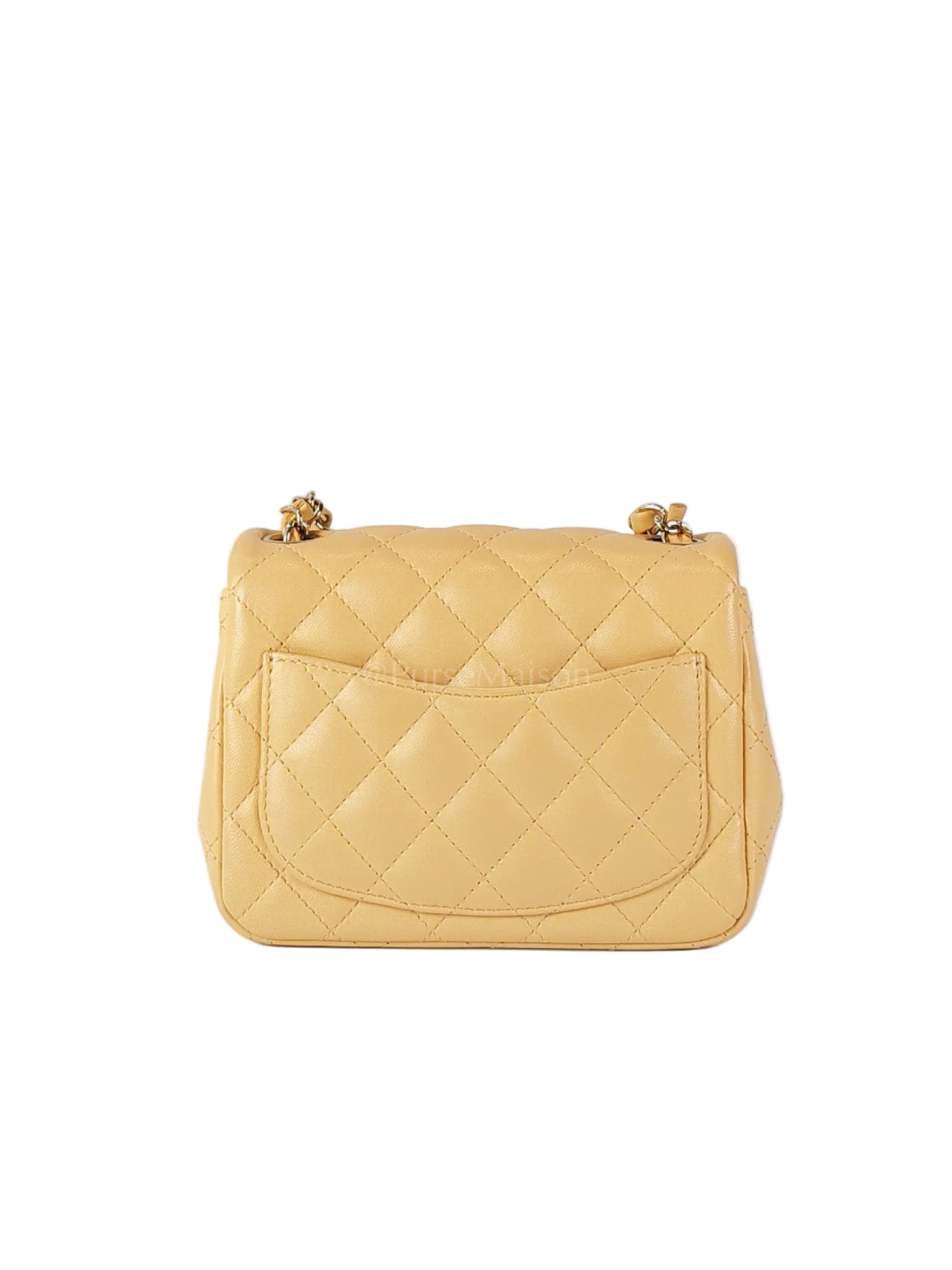 Mini Square in Beige Lambskin Leather and Light Gold Hardware(Microchip) | Purse Maison Luxury Bags Shop