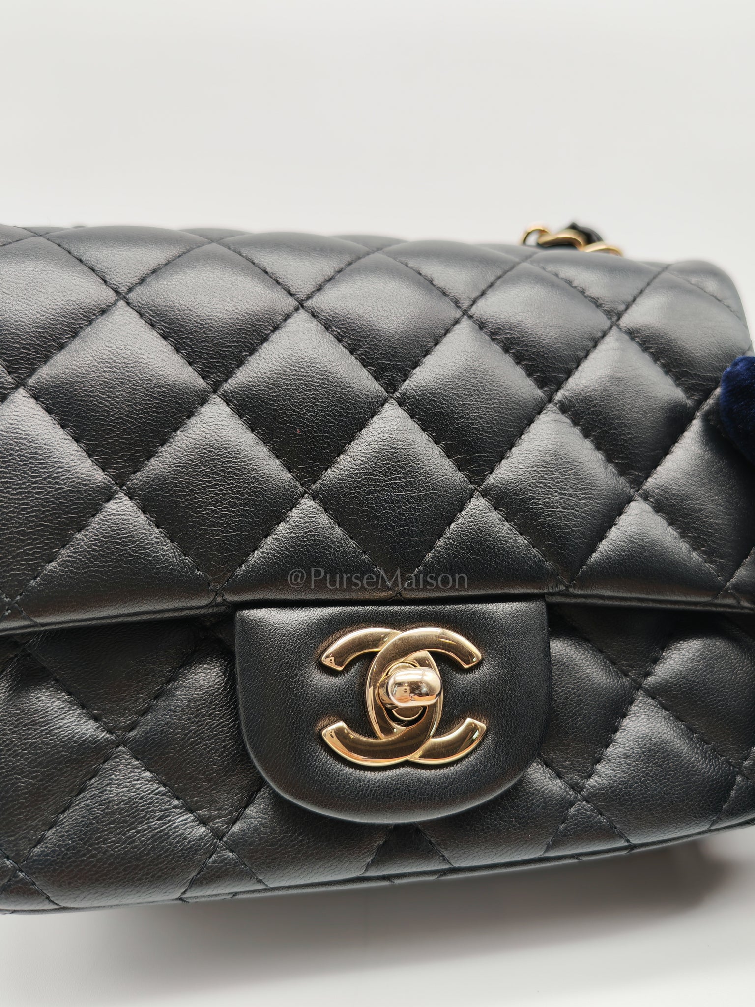 Mini Square in Black Quilted Lambskin Leather and Light Gold Hardware (Microchip) | Purse Maison Luxury Bags Shop