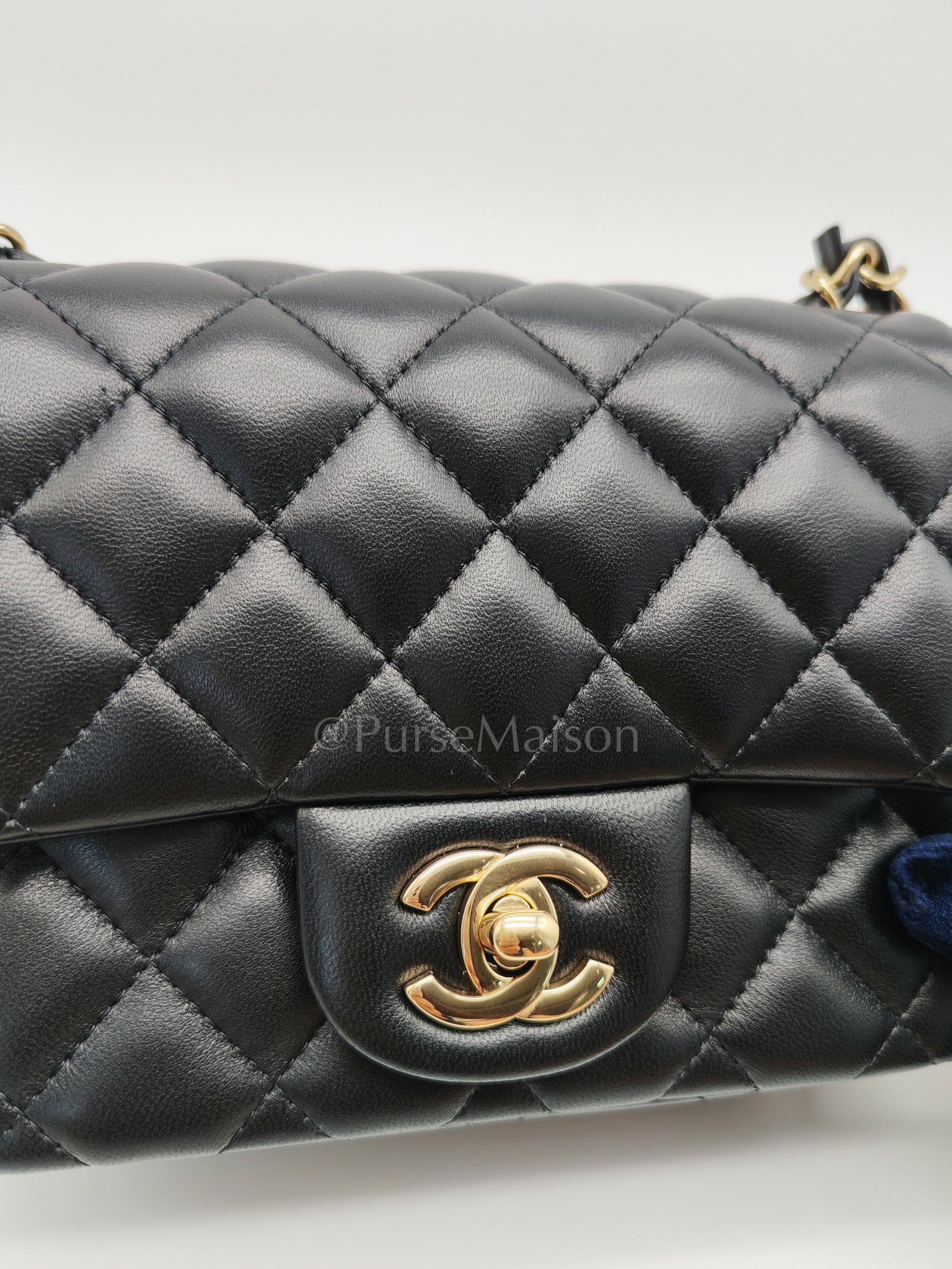 Mini Square in Black Quilted Lambskin Leather and Light Gold Hardware (Microchip) | Purse Maison Luxury Bags Shop