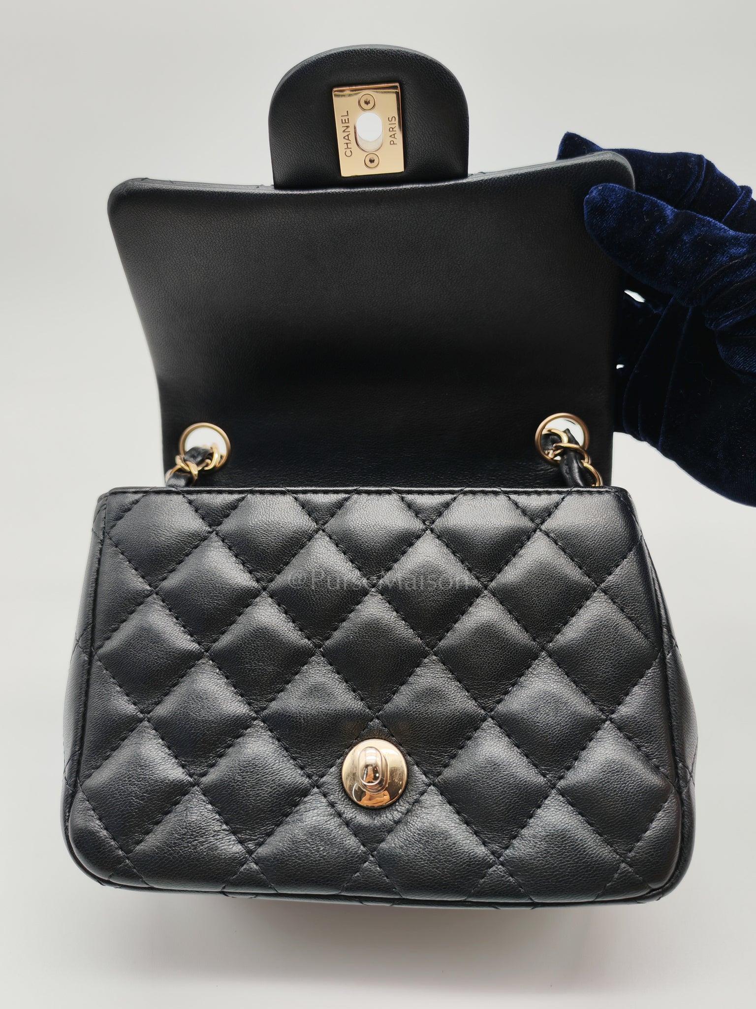 Mini Square in Black Quilted Lambskin Leather and Light Gold Hardware (Microchip) | Purse Maison Luxury Bags Shop