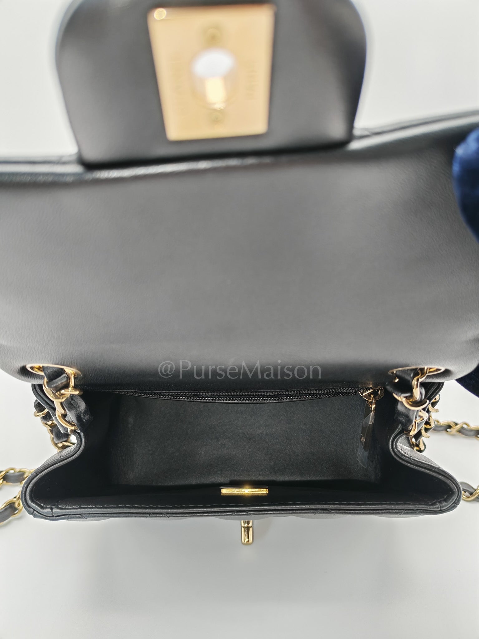 Mini Square in Black Quilted Lambskin Leather and Light Gold Hardware (Microchip) | Purse Maison Luxury Bags Shop