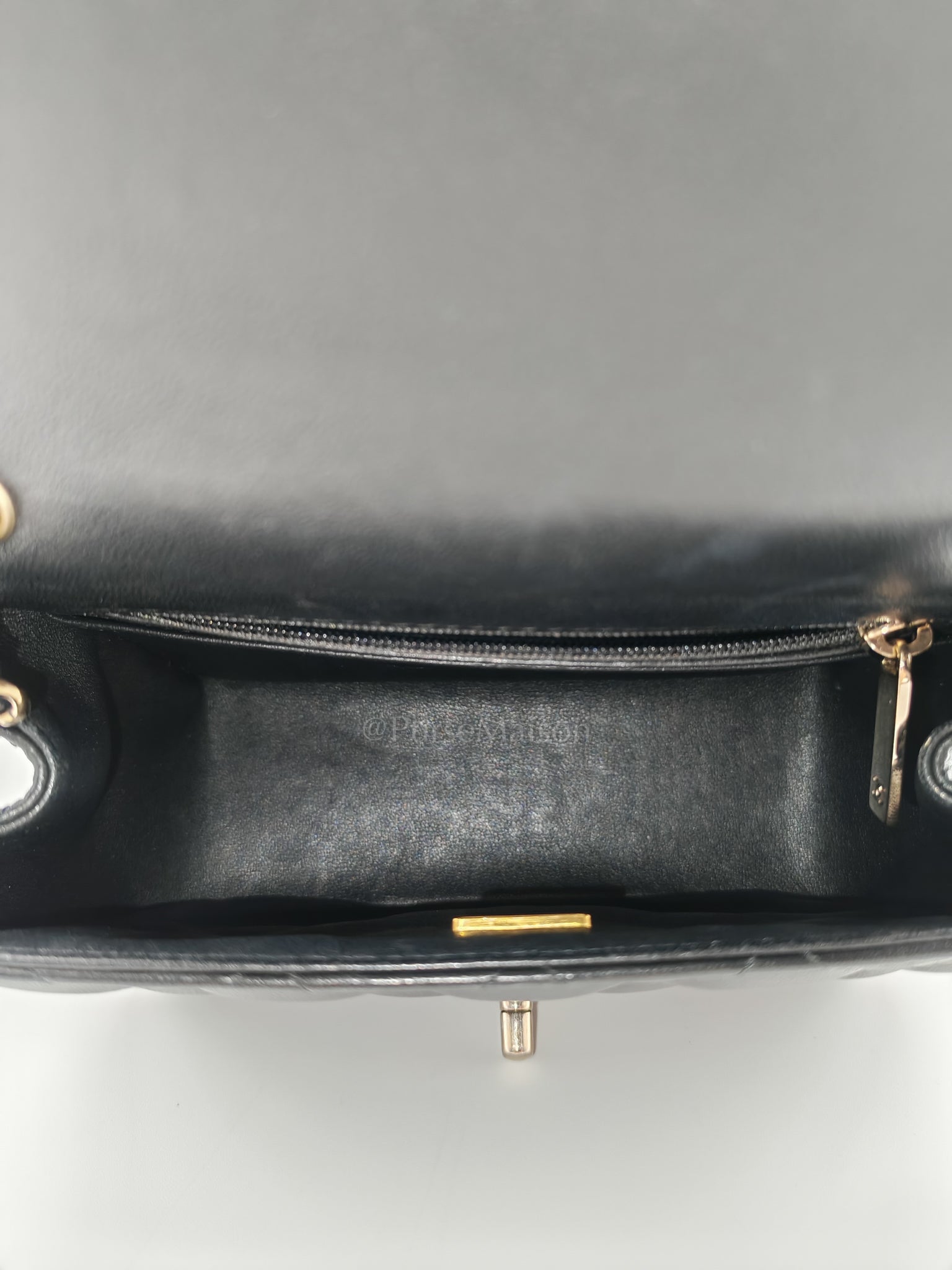 Mini Square in Black Quilted Lambskin Leather and Light Gold Hardware (Microchip) | Purse Maison Luxury Bags Shop