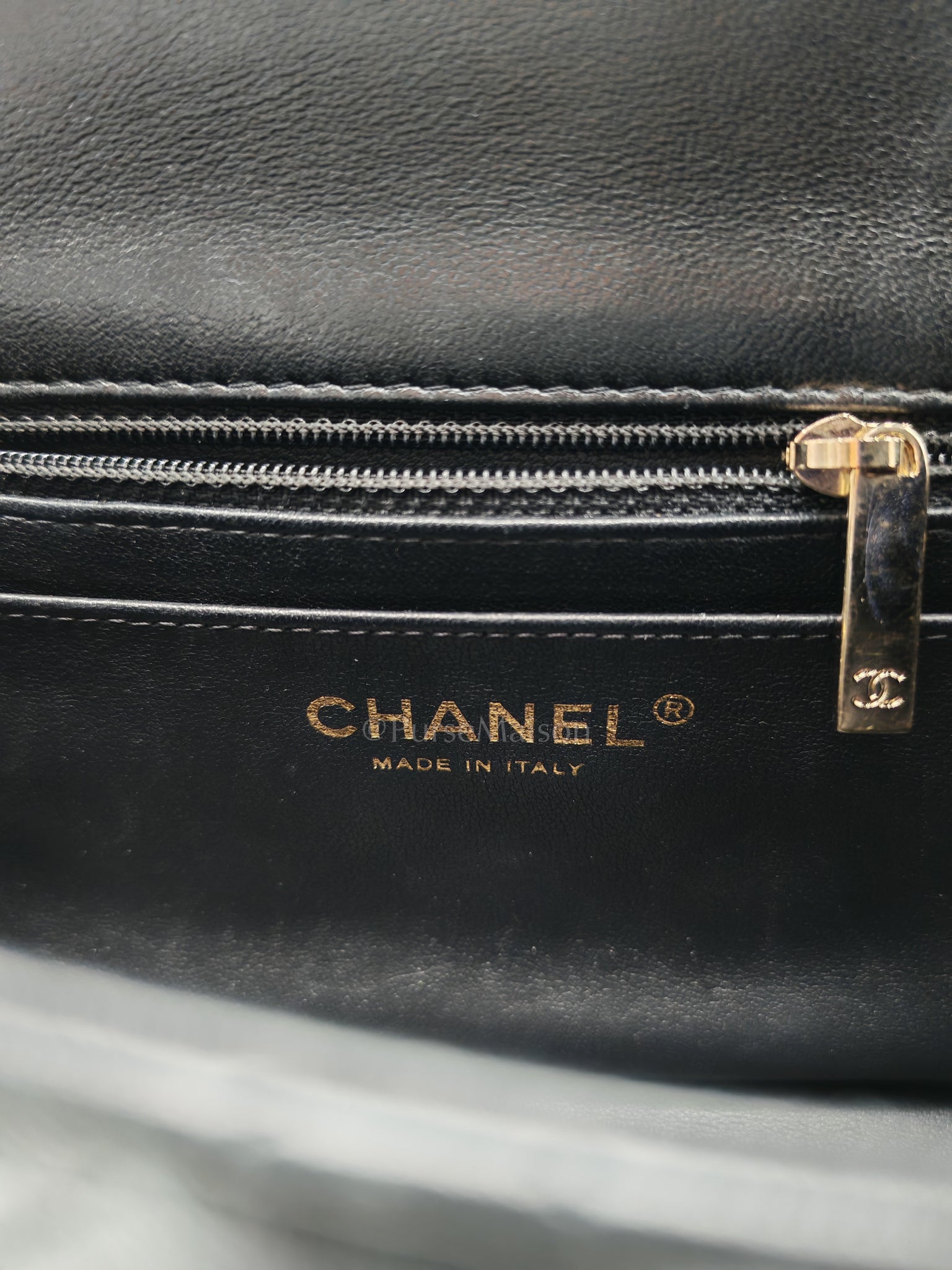 Mini Square in Black Quilted Lambskin Leather and Light Gold Hardware (Microchip) | Purse Maison Luxury Bags Shop