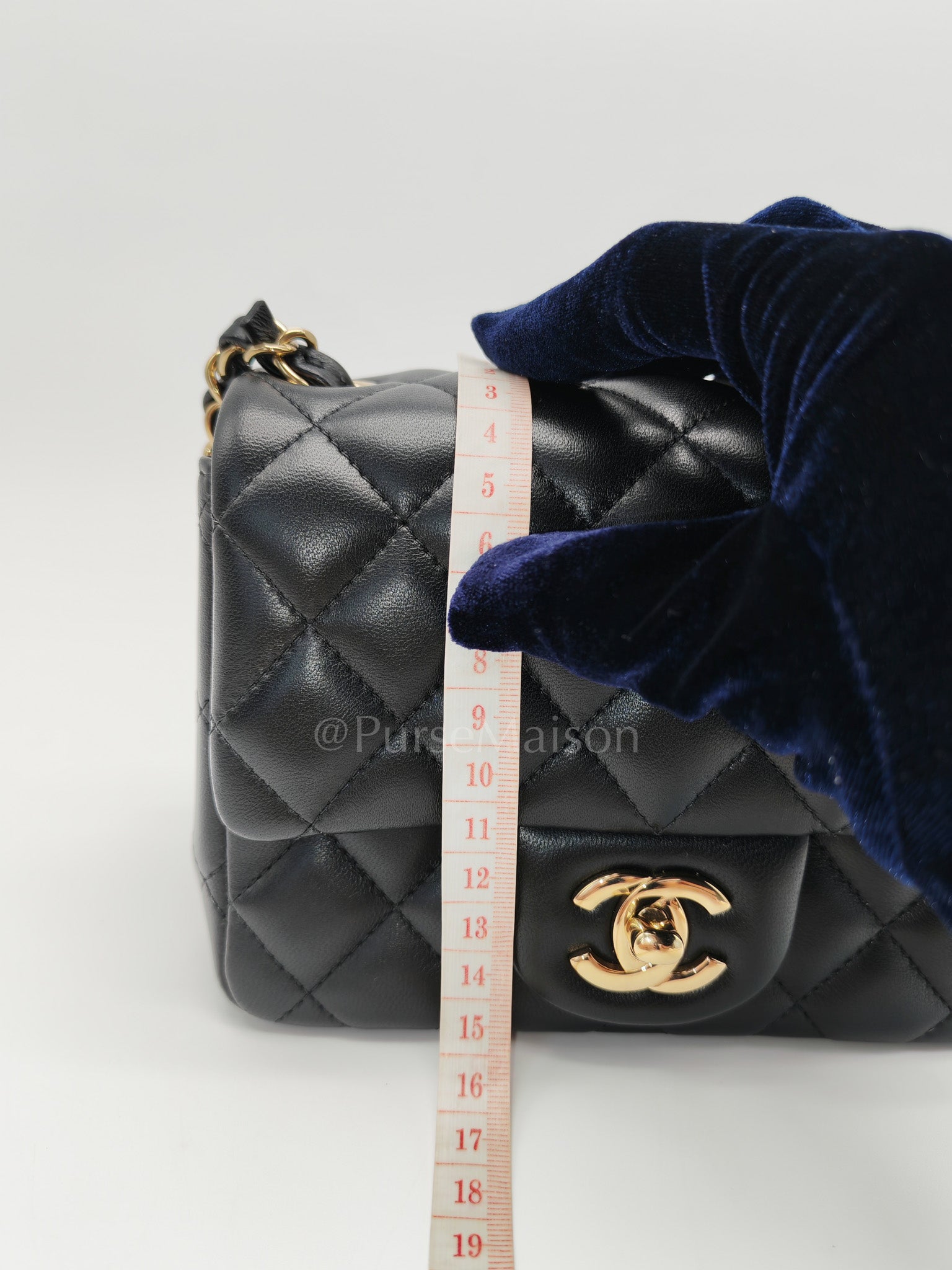 Mini Square in Black Quilted Lambskin Leather and Light Gold Hardware (Microchip) | Purse Maison Luxury Bags Shop