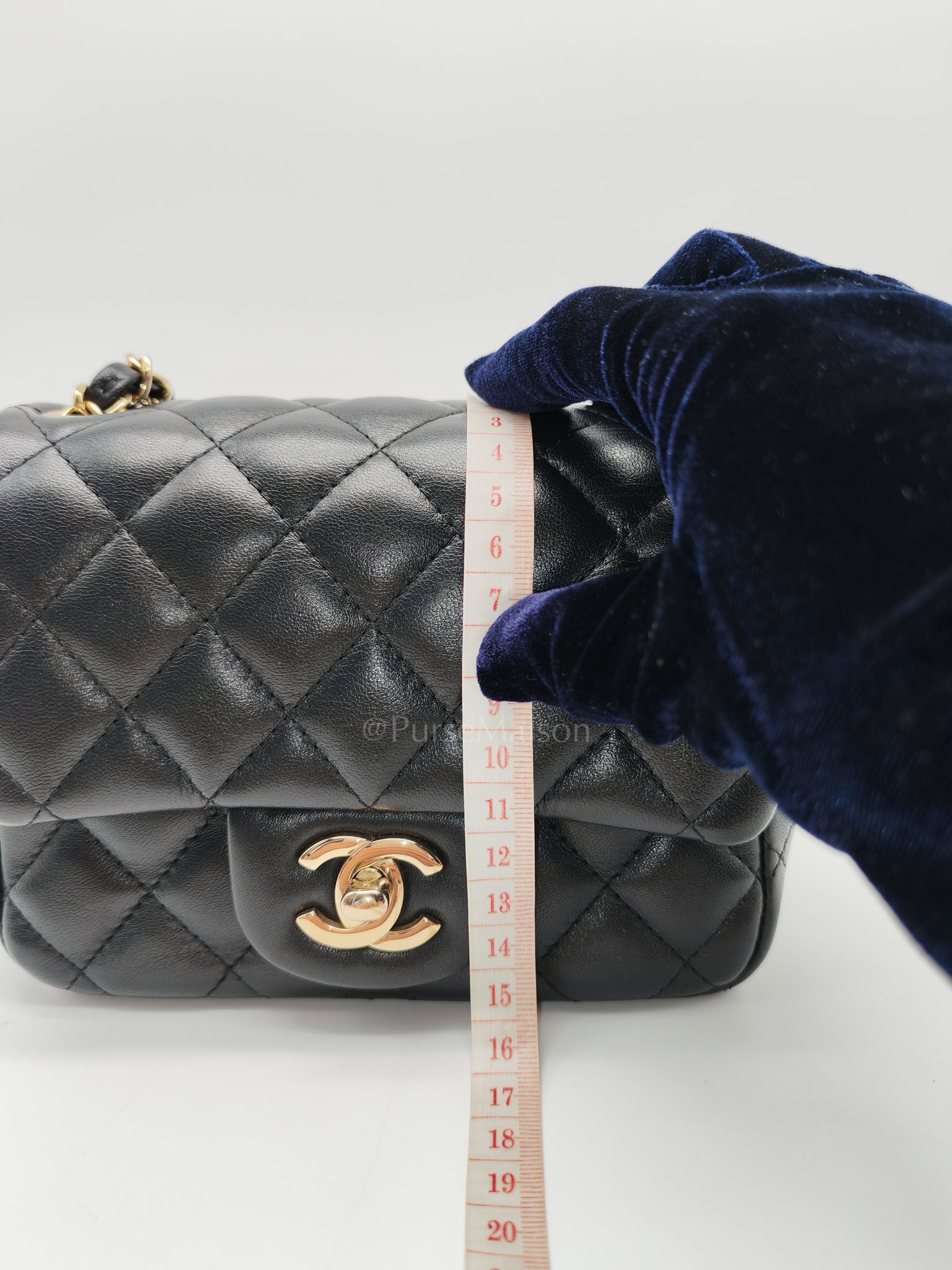 Mini Square in Black Quilted Lambskin Leather and Light Gold Hardware (Microchip) | Purse Maison Luxury Bags Shop